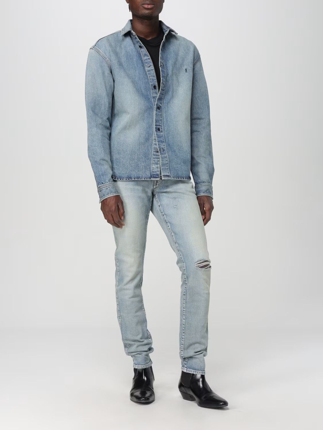 Saint Laurent Paris Santa Monica Blue Knee Rip Skinny Jeans Size US 34 / EU 50 - 3 Thumbnail