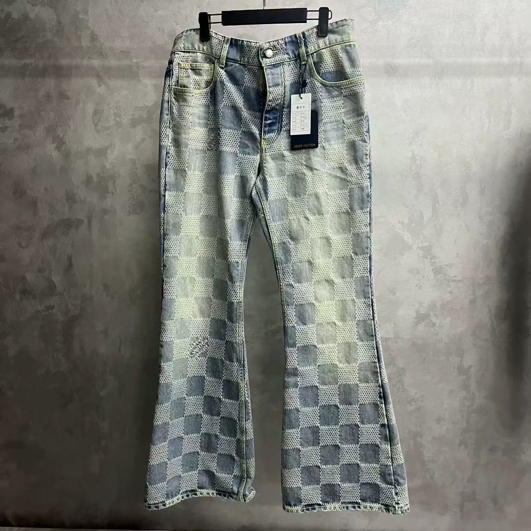 Louis Vuitton Louis Vuitton Blue Check Mid-Rise Straight Jeans Size US 33 - 1 Thumbnail