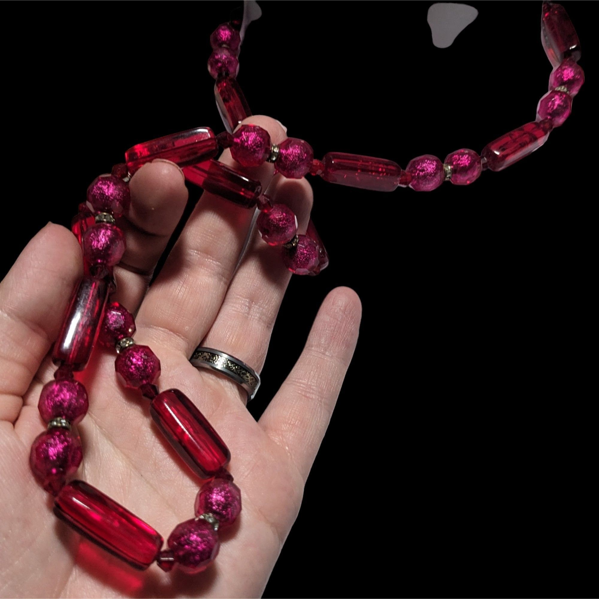 Other Vintage Pink And Red Beaded Statement Necklace Size ONE SIZE - 5 Thumbnail