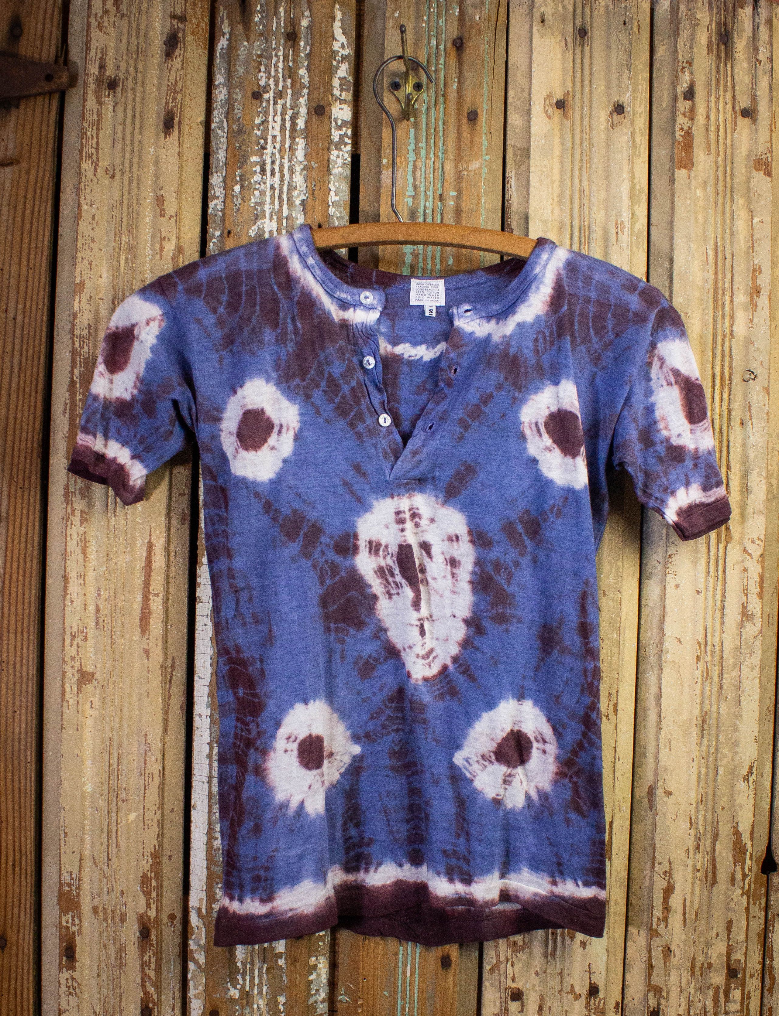 image of Vintage Blue And Purple Tie Dye Henley Shirt 70S, Men's (Size XS)