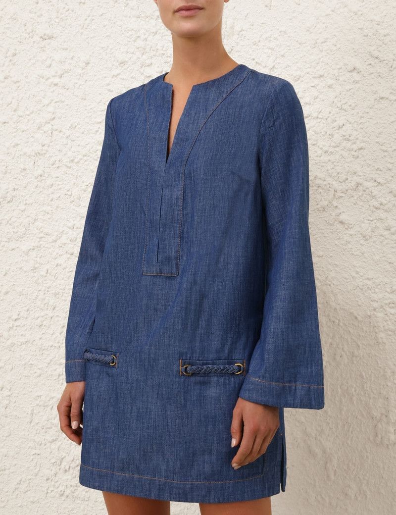 Zimmermann oc11z0226 Wylie Denim Tunic Dress In Blue Size XS / US 0-2 / IT 36-38 - 2 Thumbnail