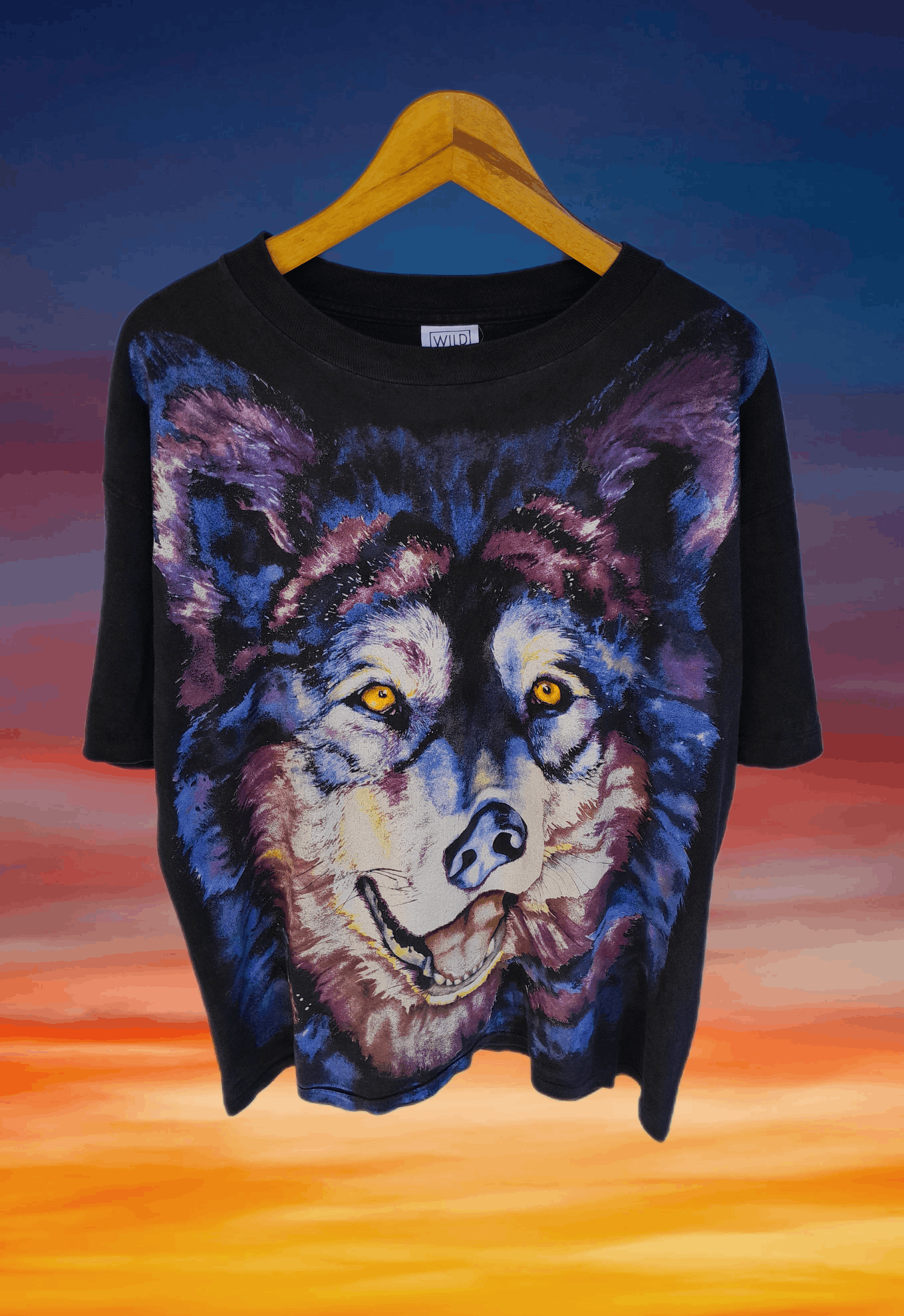 Vintage Vintage 90s WOLF Mega Print art T-Shirt raptees style Size US XL / EU 56 / 4 - 6 Thumbnail