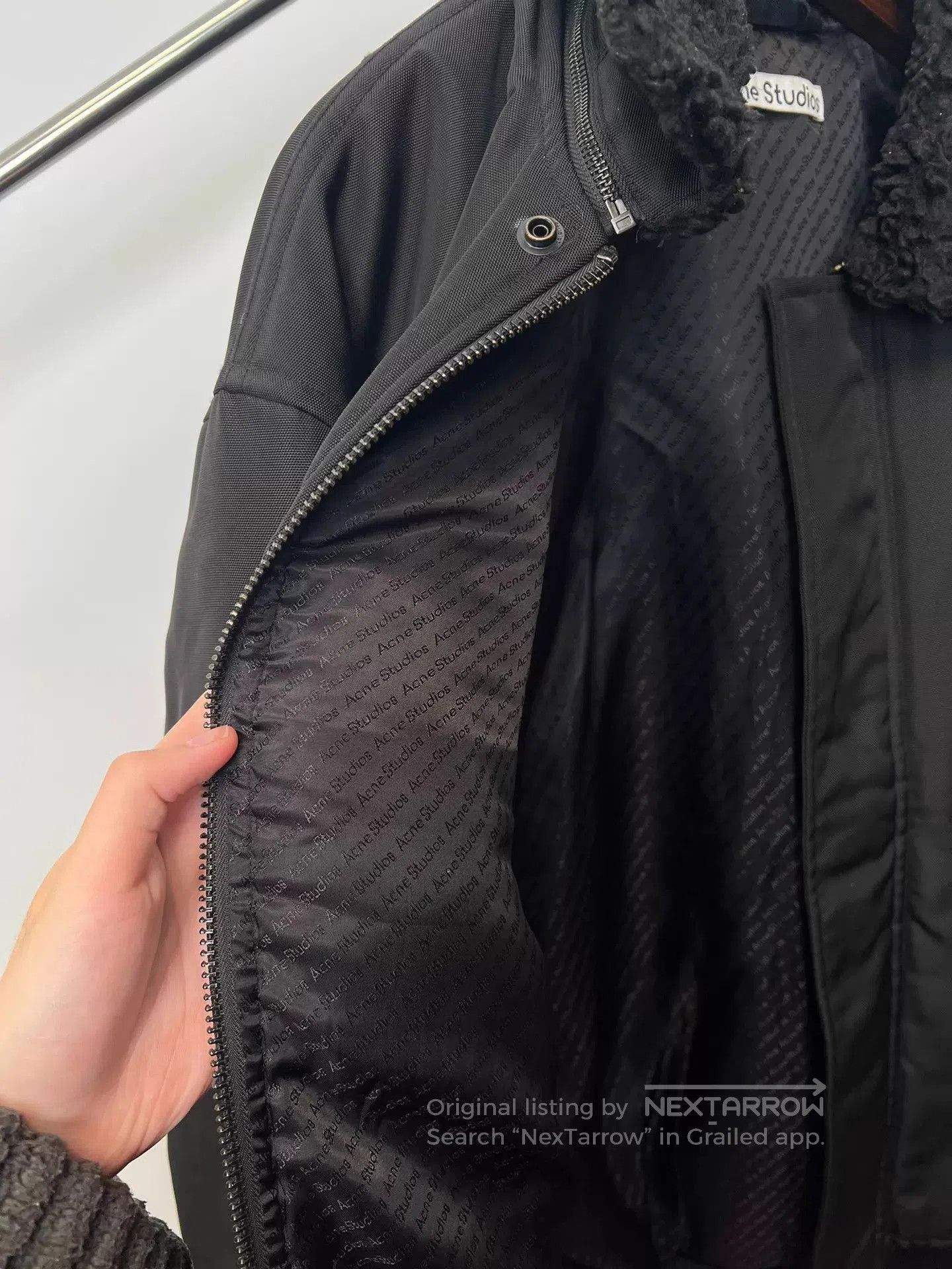 Acne Studios Black Fuzzy Collar Bomber Jacket Size L. Size US L / EU 52-54 / 3 - 7 Thumbnail