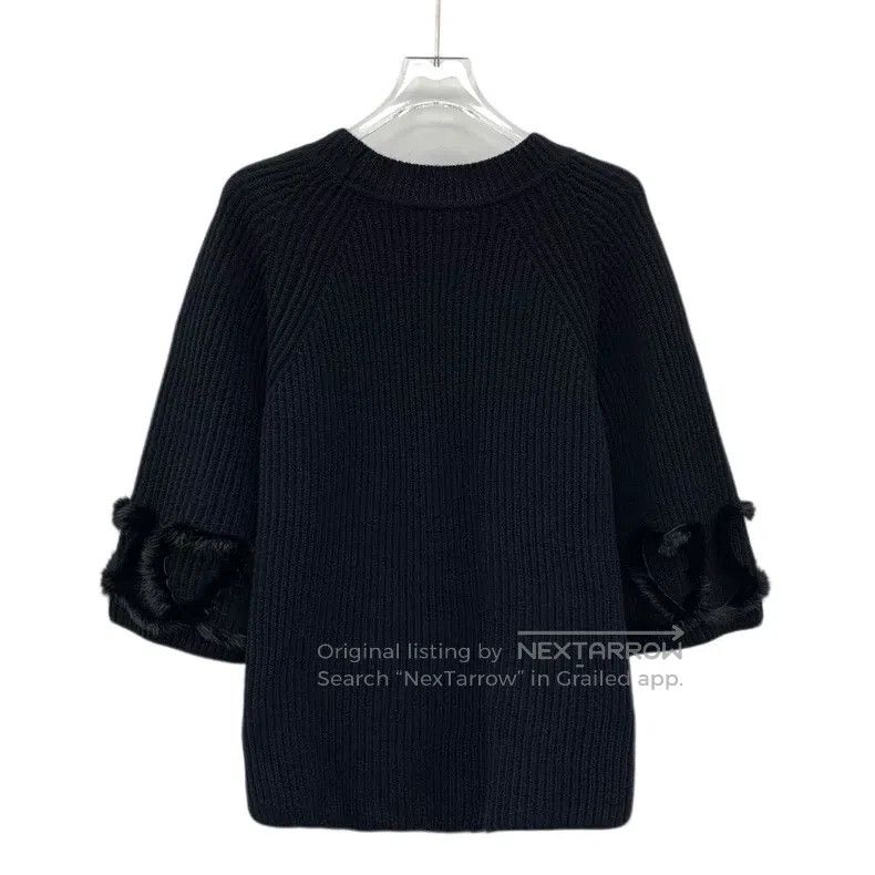 Other Fendi Black Mink Fur Trim Wool Round Neck Short Sleeve Kni Size XS / US 0-2 / IT 36-38 - 2 Thumbnail