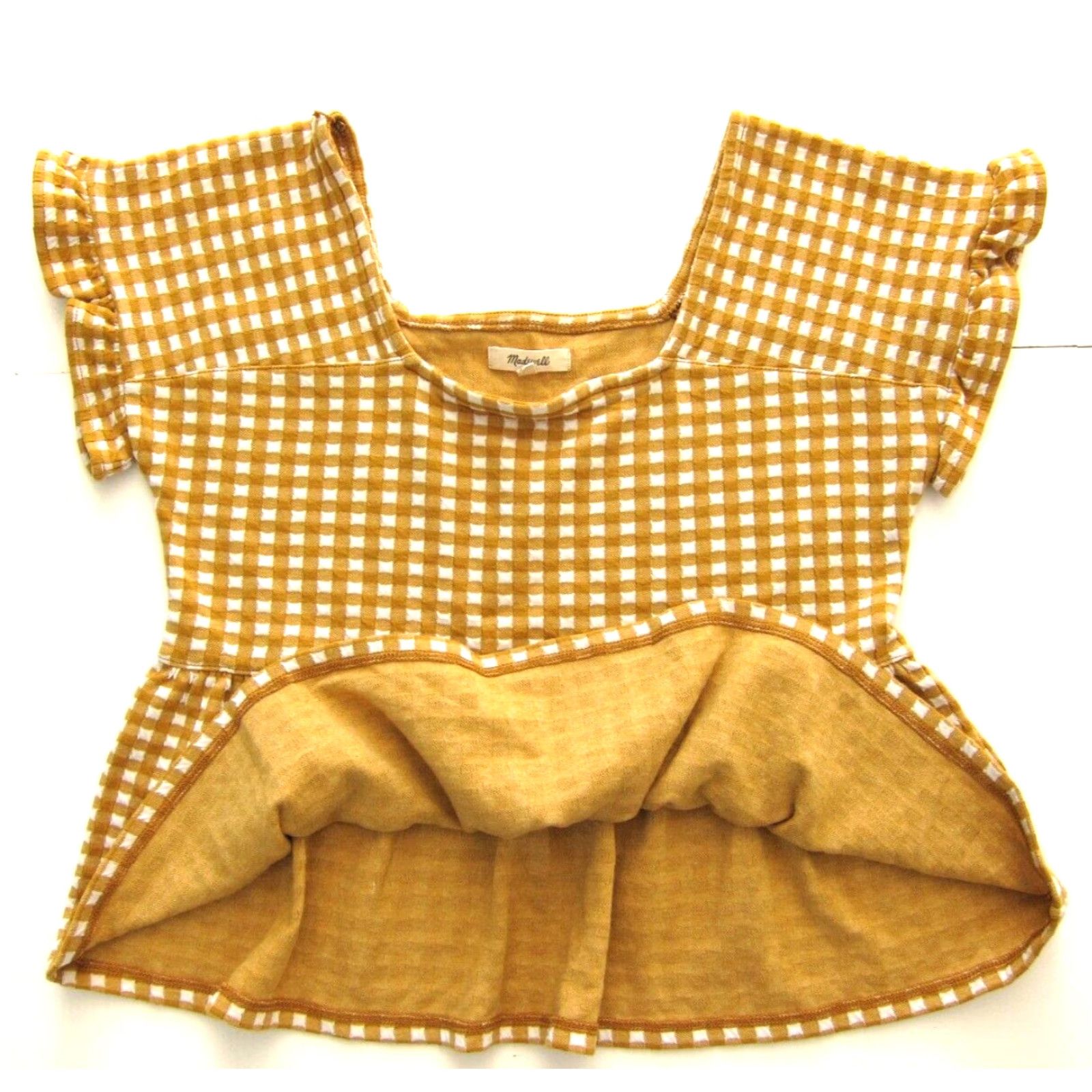 Madewell Madewell Cotton Stretch White Yellow Plaid Short Sleeve Tunic Blouse Small Women Shirt Size S / US 4 / IT 40 - 2 Thumbnail
