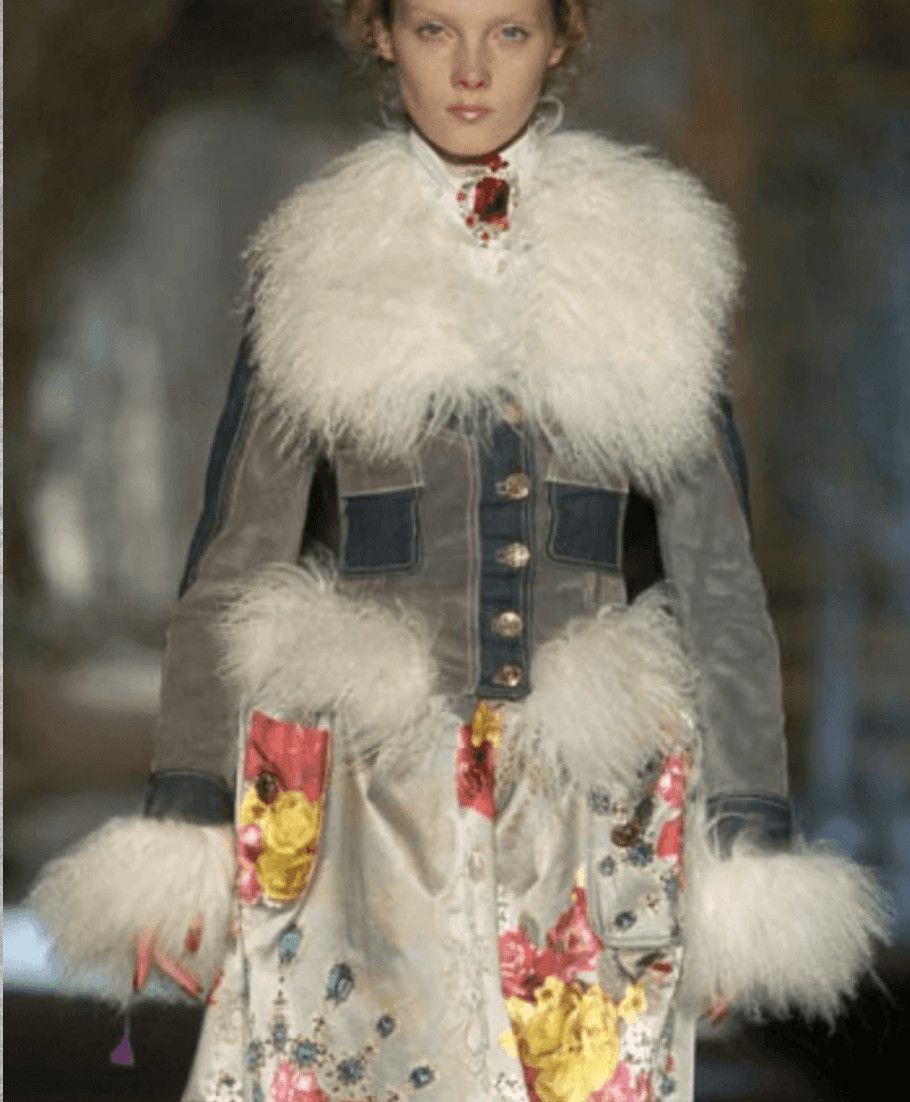 Just Cavalli AW2005 Cavalli Mongolian Fur Grey Leather & Blue Denim Jacket Size M / US 6-8 / IT 42-44 - 2 Thumbnail