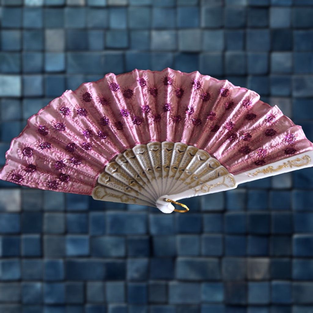 Pinko FAN SMALL HAND TYPE FAN WITH FLOWERS FLOWER SEQUINS LIGHT PINK B1, Unbranded, 16 Inches Wide Open, 9 Inches Length Closed Size ONE SIZE - 1 Thumbnail