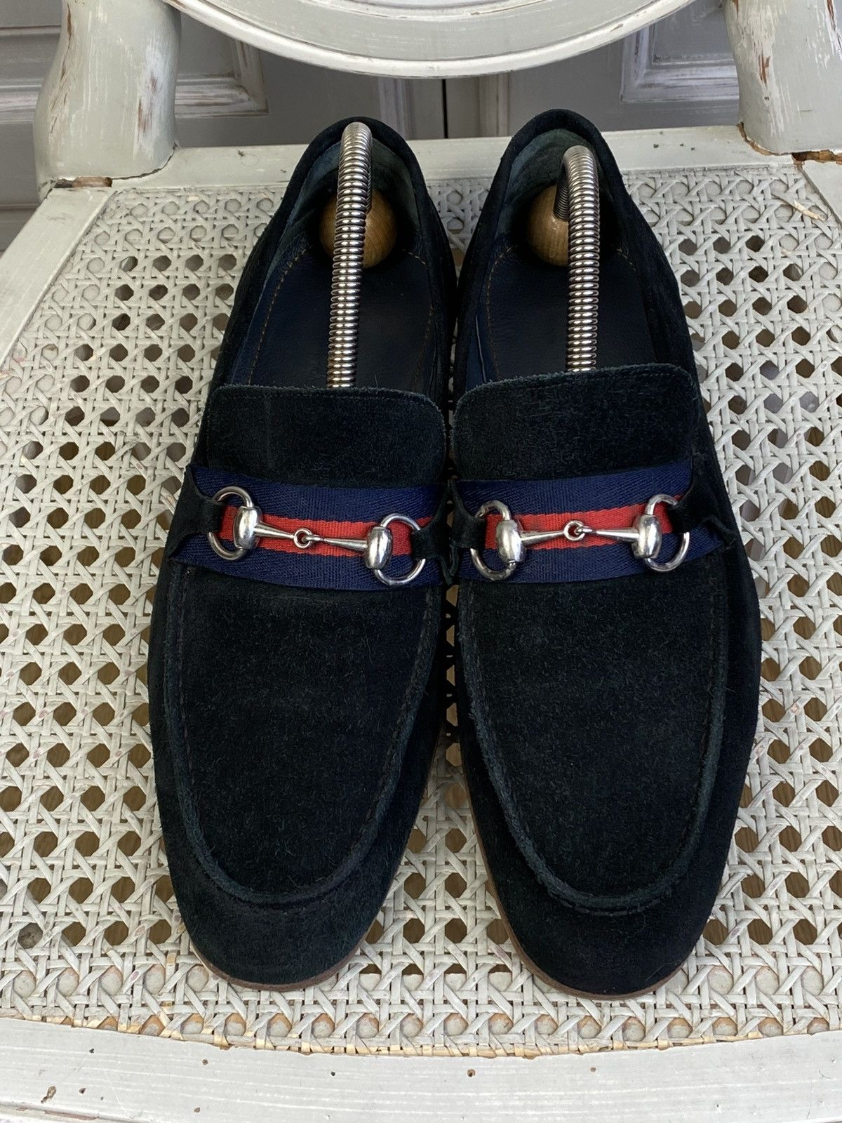 Gucci Loafers Suede Shoes Jordaan Horsebit GG Web Stripe
