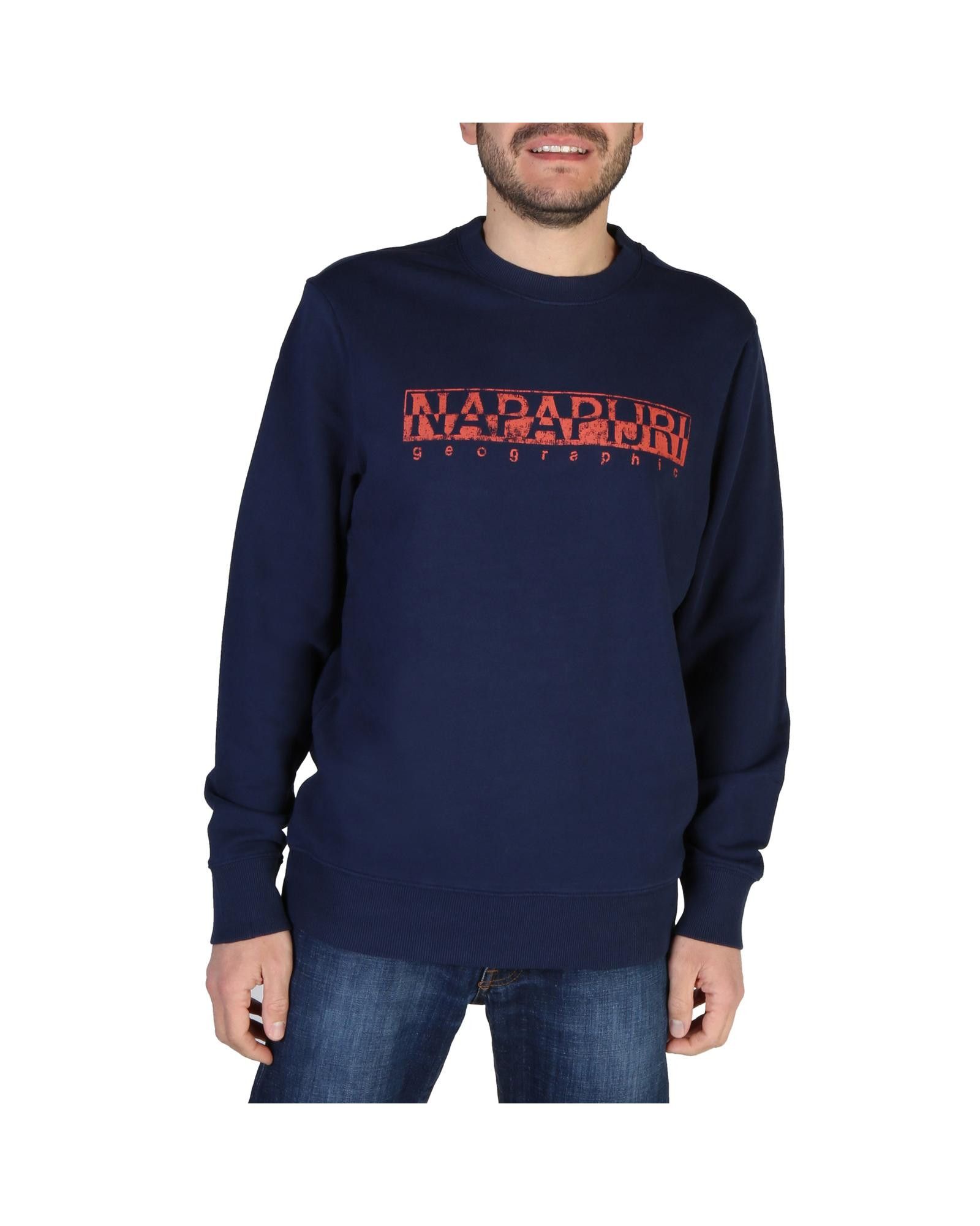 image of Napapijri Logo Detail Round Neck Sweatshirt in Blue, Men's (Size Small)