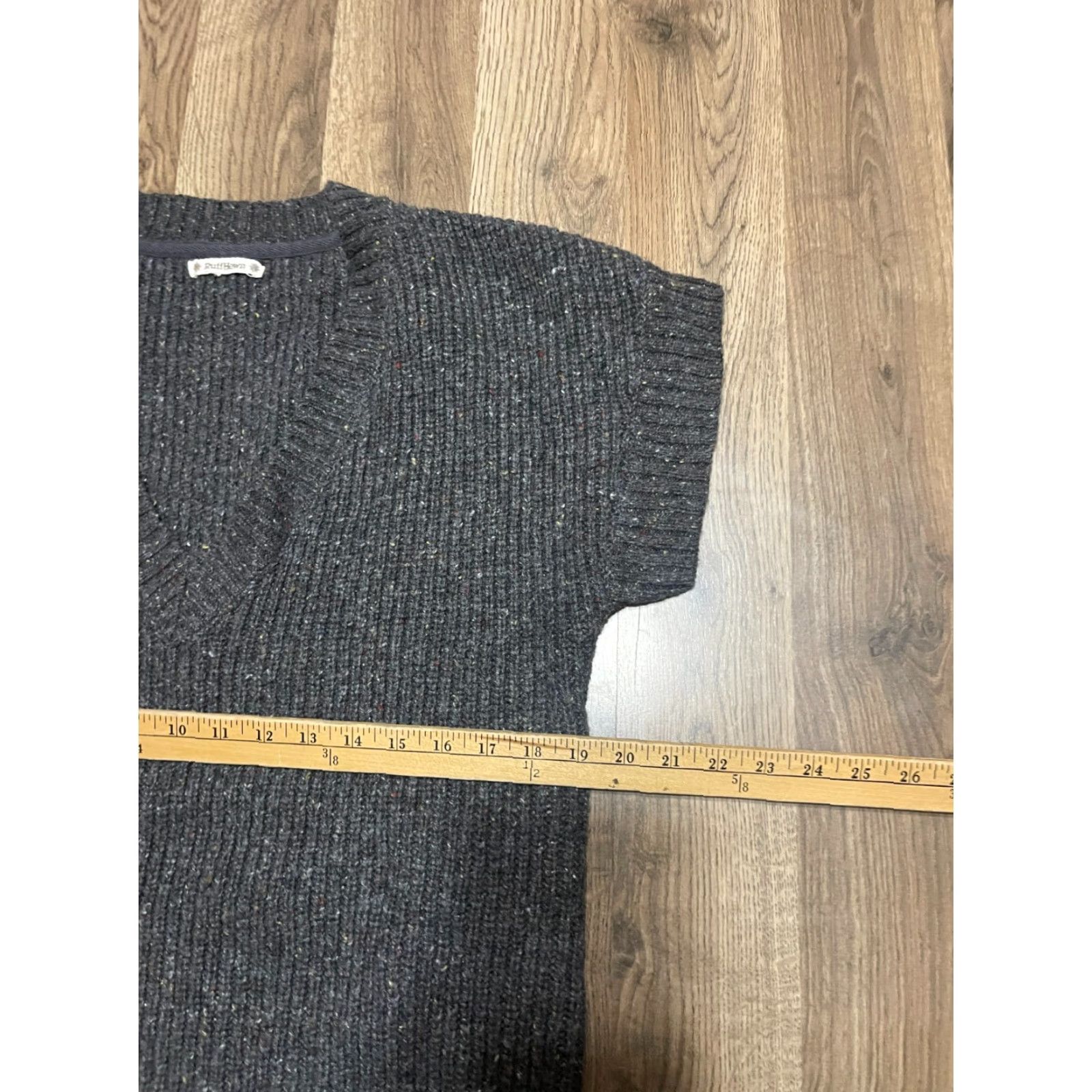 Vintage Ruff Hewn Dress Women Medium Gray V-Neck Wool Blend Side Zip Short Sleeve Size M / US 6-8 / IT 42-44 - 6 Thumbnail