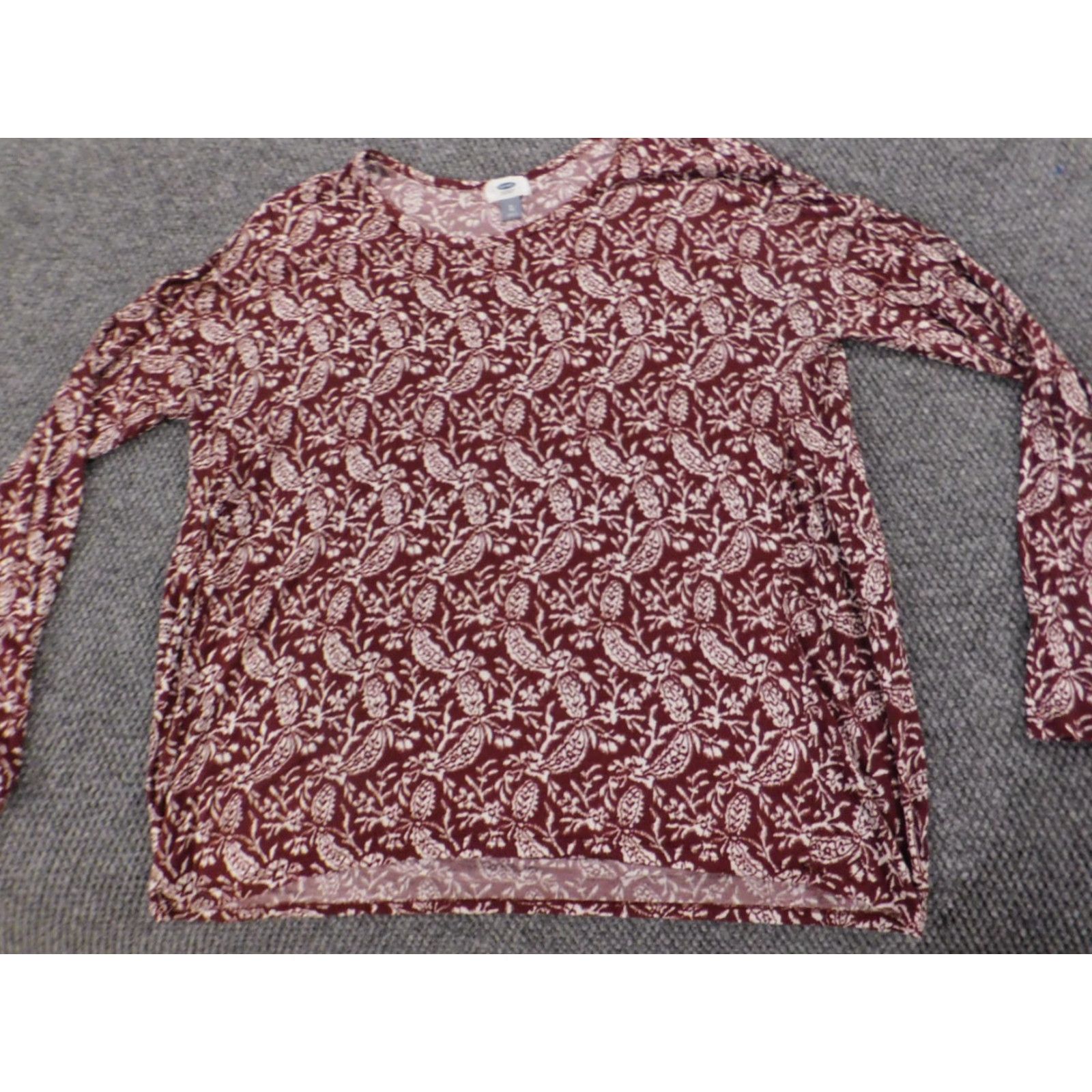 Old Navy Old Navy Womens Blouse XL Red Stretch Pullover Long Sleeve Round Neck Casual Floral Modal Down Button Regular Size XL / US 12-14 / IT 48-50 - 2 Thumbnail