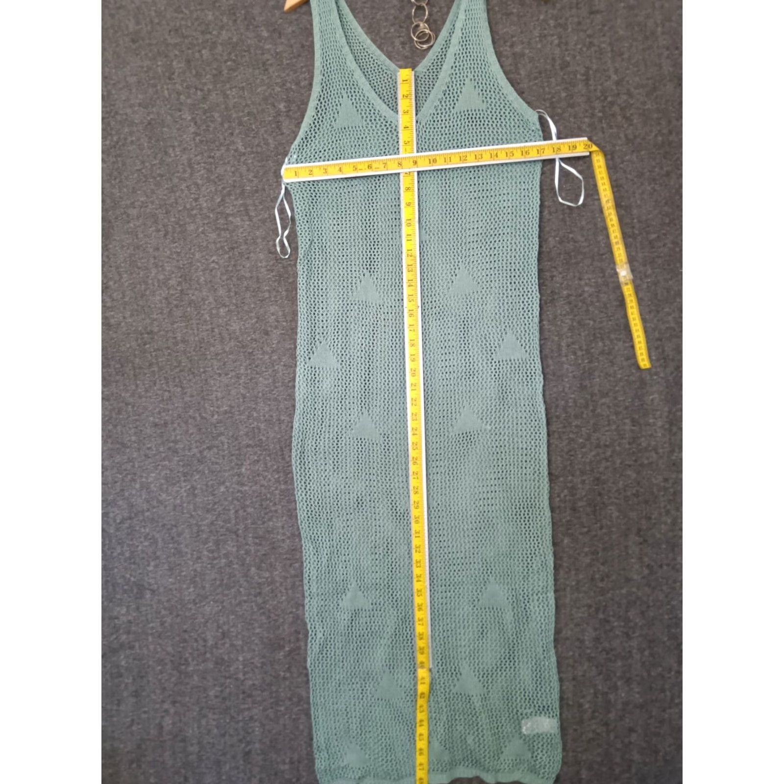 Vintage Codigo Women's Crochet Long Knit Dress L Light Green Sleeveless V-Neck Dress Size L / US 10 / IT 46 - 4 Thumbnail