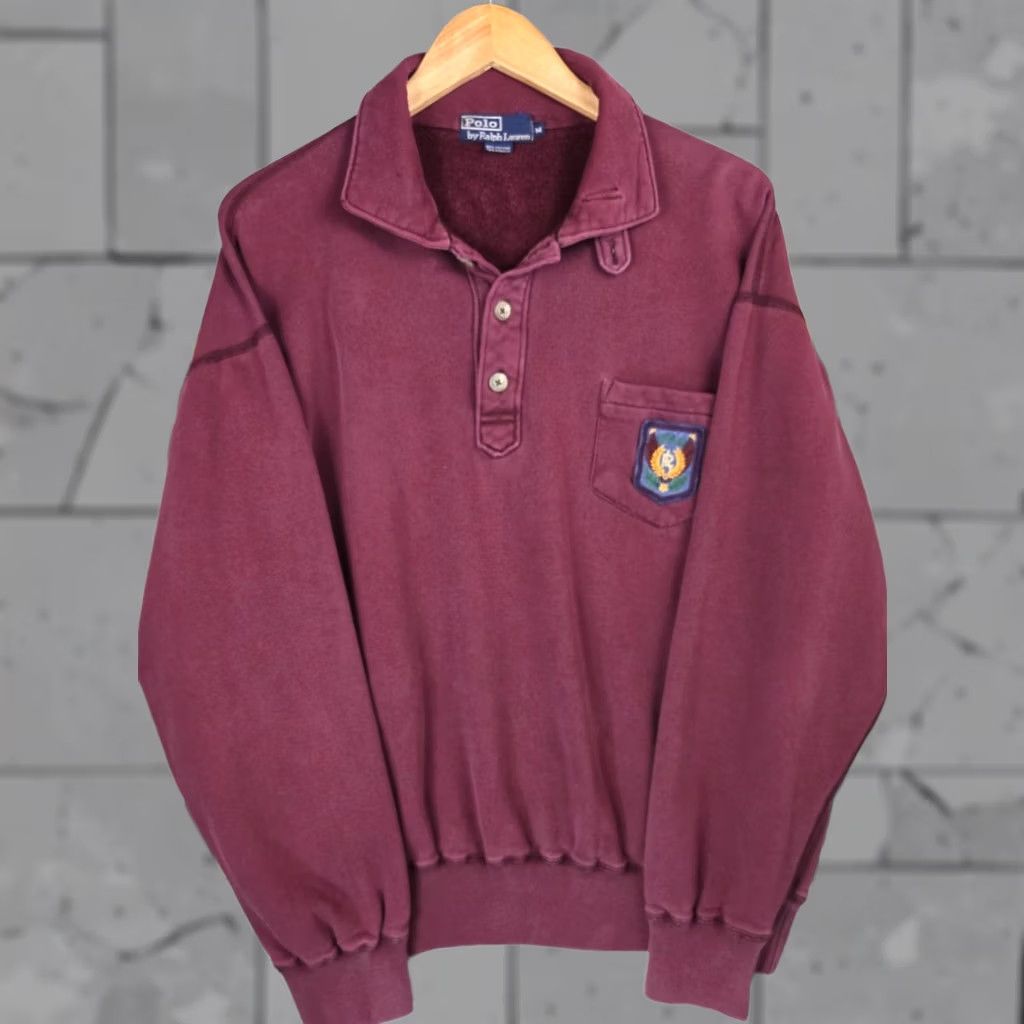 Polo Ralph Lauren VINTAGE Polo Ralph Lauren Mens Collared Sweatshirt Shirt RL Unicrest Oxblood M Red Polo RL Unicrest Rugby Polo Shirt Mens Size US M / EU 48-50 / 2 - 1 Thumbnail