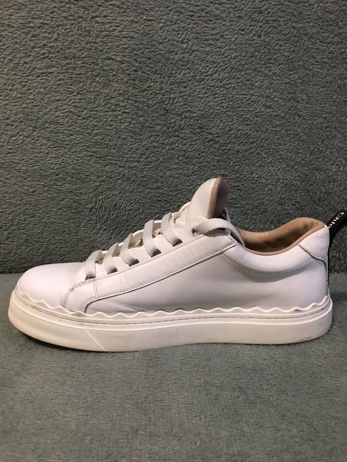 Chloé Lauren Scalloped Lace-up Sneakers White Leather EU 40