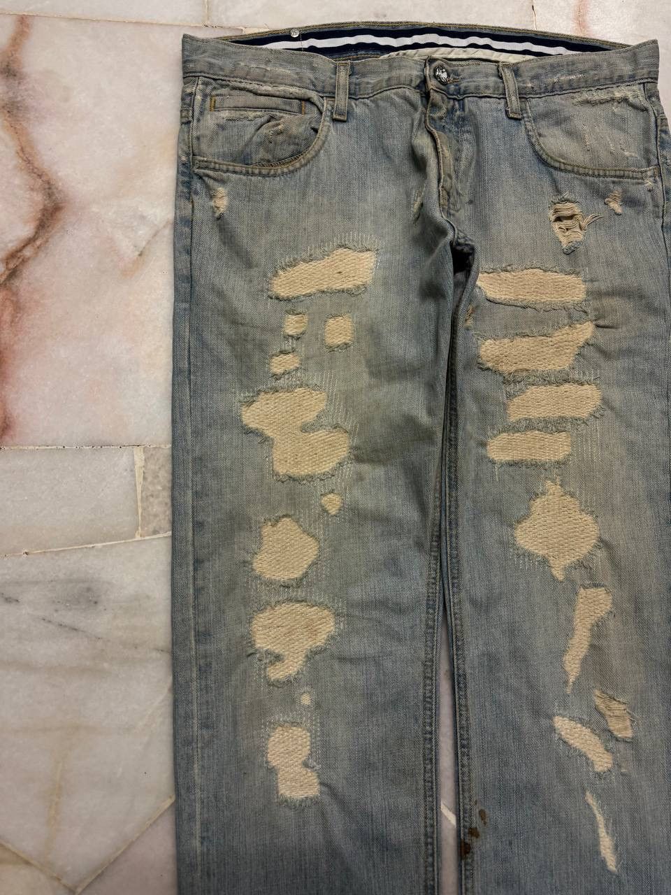 Vintage 💥Sashiko Boro Kapital Style Thrashed Rusty Jeans By Zara 90s Size US 34 / EU 50 - 3 Thumbnail