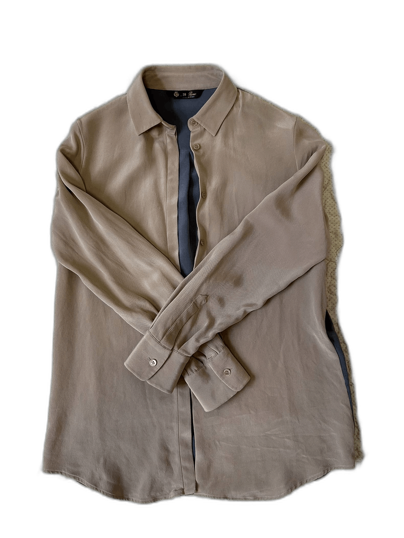 Loro Piana Loro Piana Silk Beige Blue Shirt Size US S / EU 44-46 / 1 - 1 Thumbnail