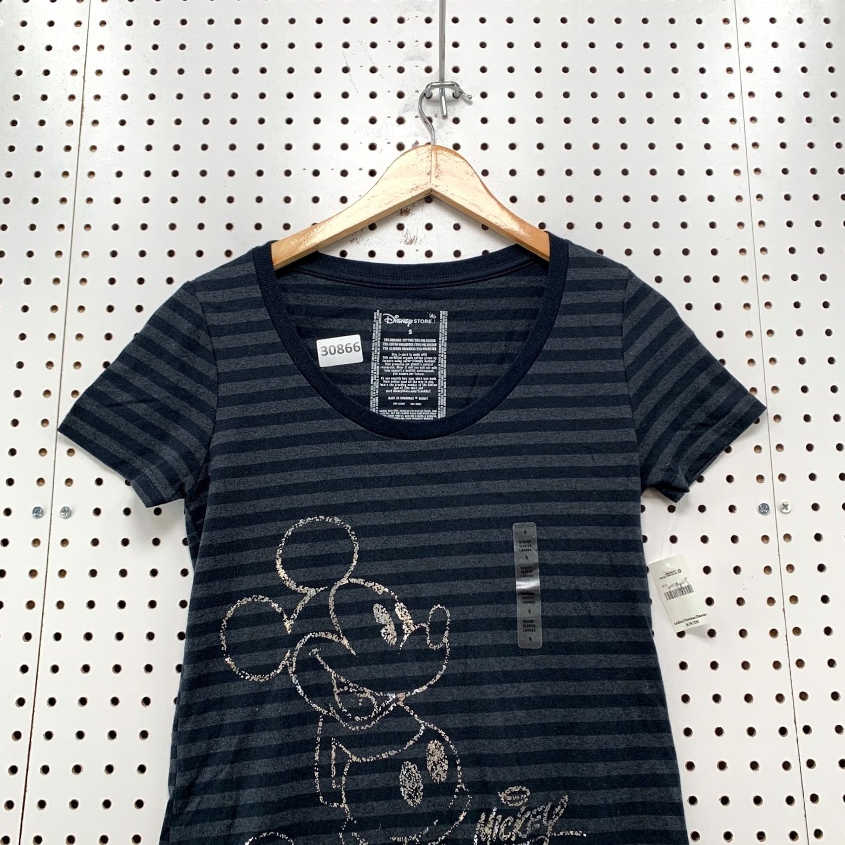 Disney Disney Mickey Mouse Shirt Womens Small Gray Striped NWT Cotton T-Shirt, VINTAGE? No, 15X25.5 (clarify size). Size S / US 4 / IT 40 - 5 Thumbnail