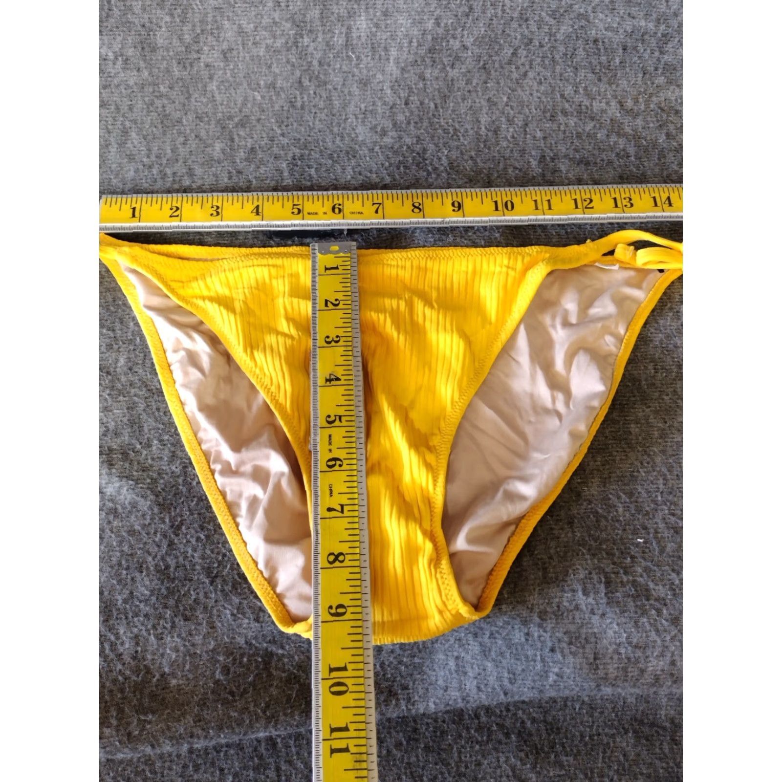 Vintage Shade & Shore Bikini Bottoms Women L Solid Yellow Ribbed Spaghetti Strap Swim Bottoms L Beach Womens Size 36" / US 14 / IT 50 - 5 Thumbnail