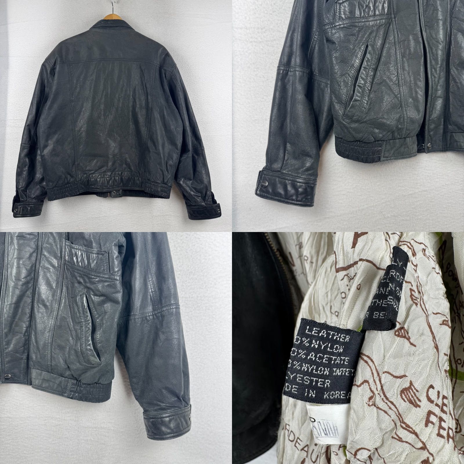 Neiman Marcus VINTAGE Neiman Marcus Mirage Mens 44 Leather Flight Bomber Jacket Black 80s 90s Zip Satin Lining Zipper | 90s 80s | Mens Size US S / EU 44-46 / 1 - 8 Thumbnail
