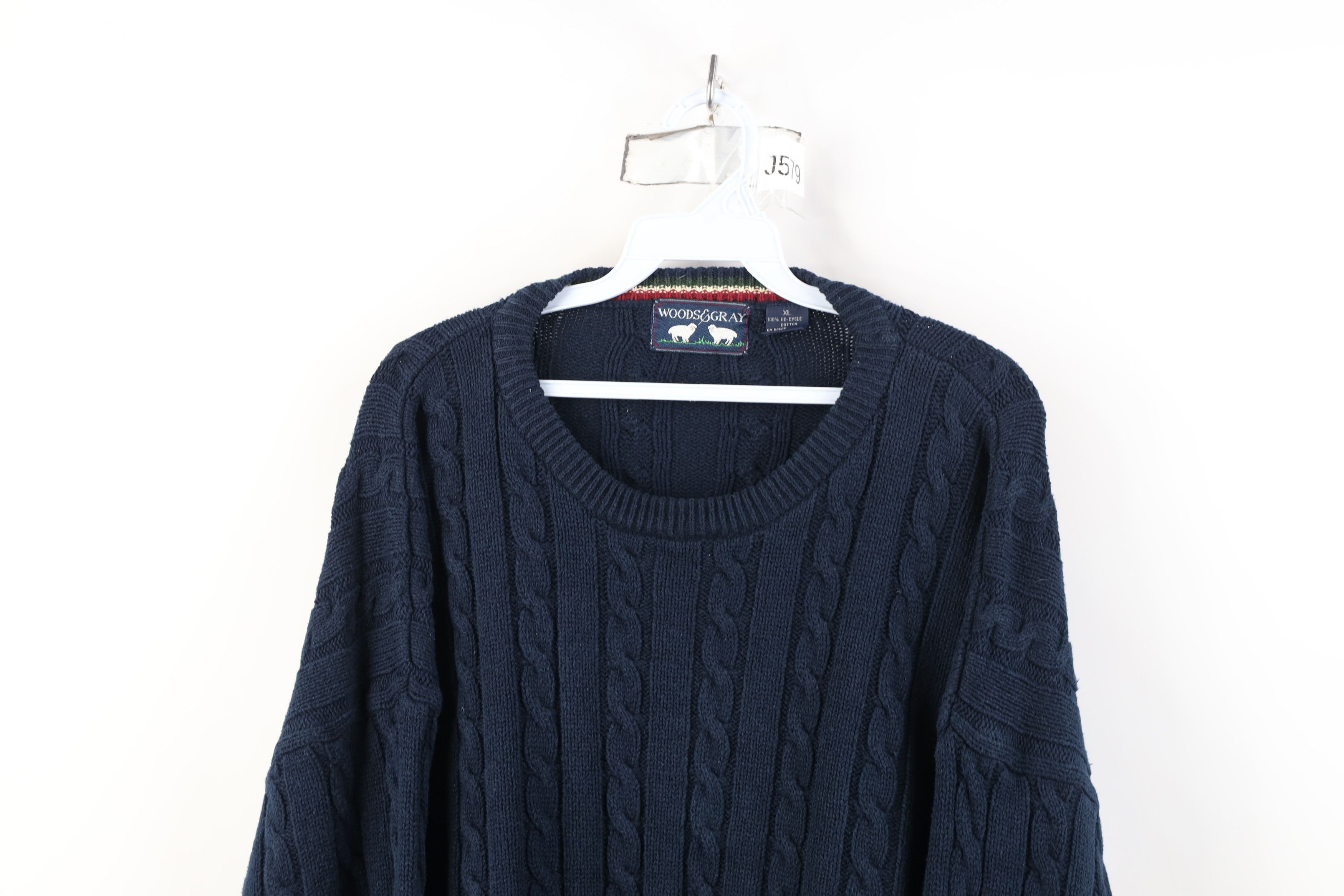 Vintage Vintage 90s Streetwear Cotton Cable Knit Sweater Navy Blue Size US XL / EU 56 / 4 - 2 Thumbnail