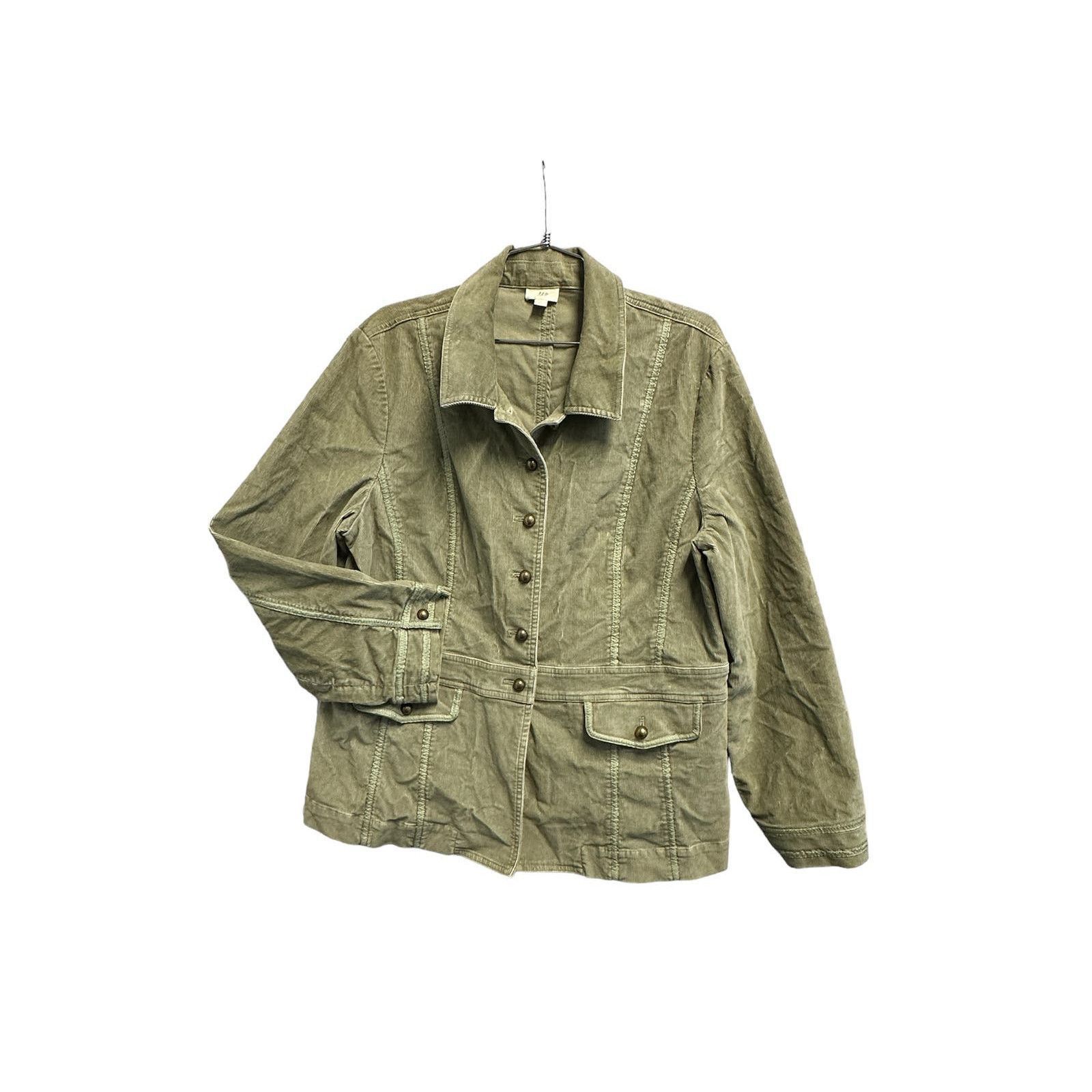 Designer J. Jill Corduroy Green Jacket women size L Size L / US 10 / IT 46 - 1 Thumbnail