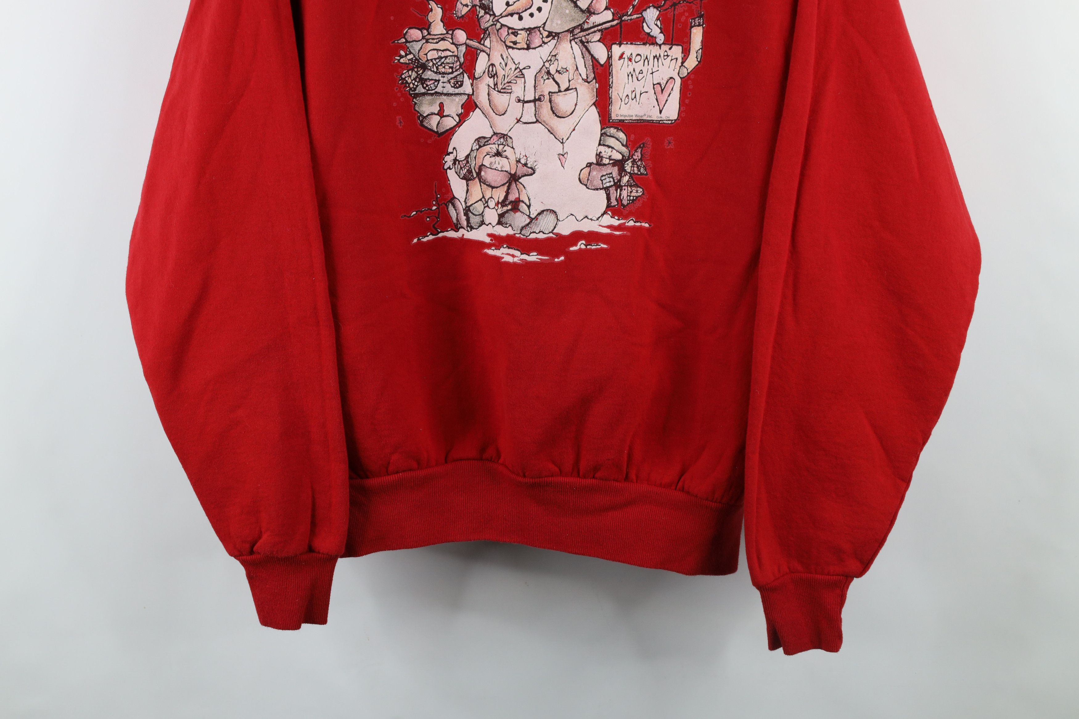 Vintage Vintage 90s Faded Christmas Snowman Crewneck Sweatshirt Red Size XXL / US 16-18 / IT 52-54 - 3 Thumbnail