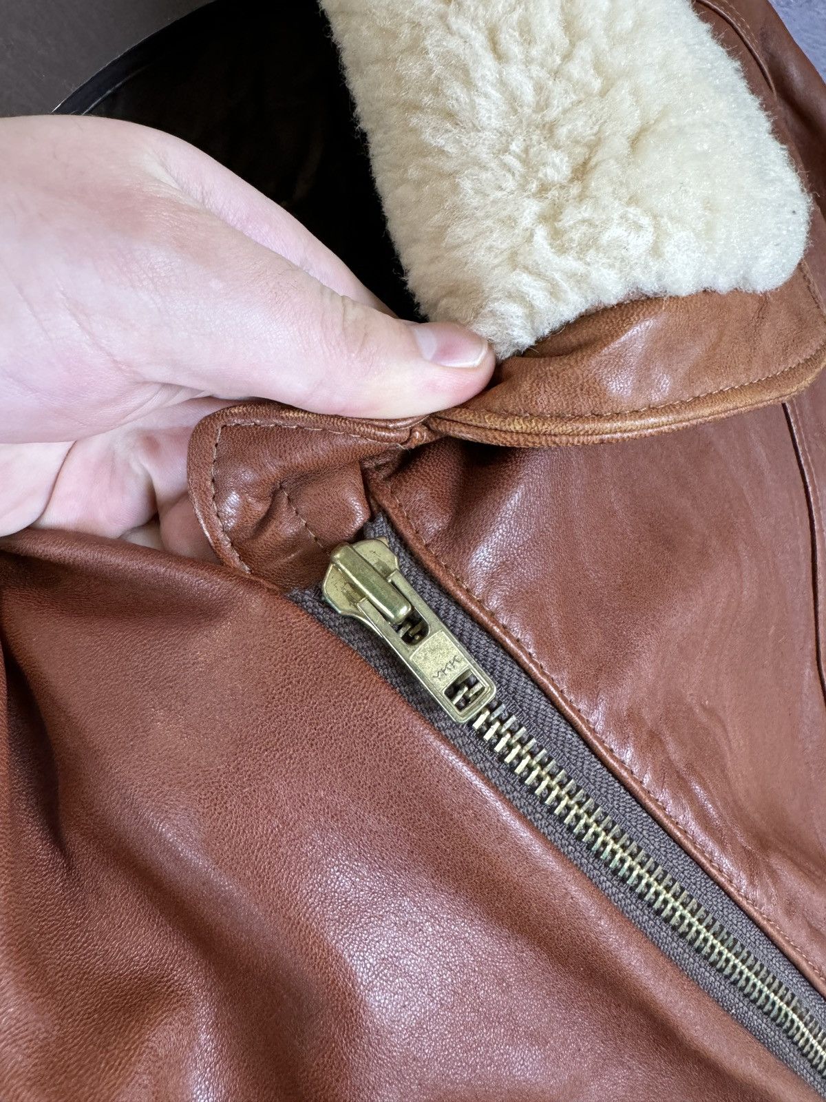 Vintage Vintage 80s 90s brown motorcycle leather Sherpa jacket Size M / US 6-8 / IT 42-44 - 16 Thumbnail