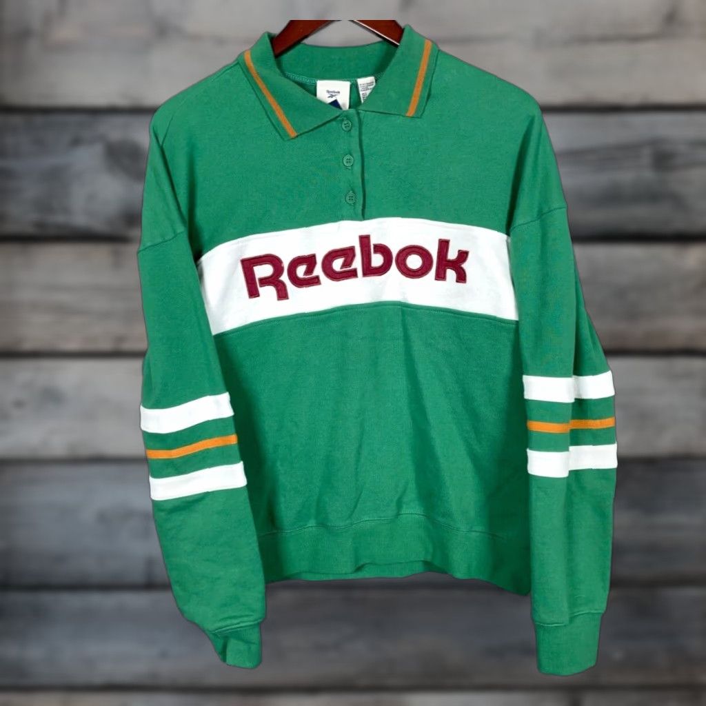 Forever 21 FOREVER 21 x Reebok Women's Small Green Striped Pullover Sweatshirt - 90s Retro Relaxed Fit Size S / US 4 / IT 40 - 1 Thumbnail