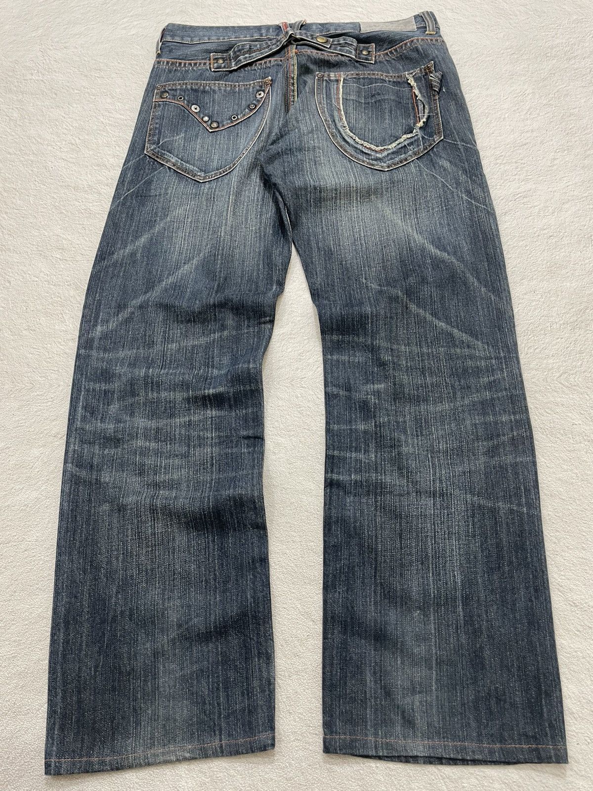 Japanese Brand 2000s Rush Hour Studed Denim Jeans Stonewash Y2K Size US 33 - 2 Thumbnail
