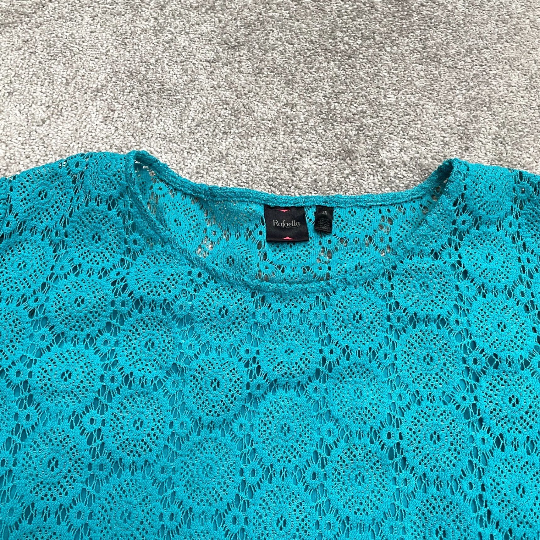 Vintage Rafaella Blouse Womens 2X Blue Lace Crew Neck Short Sleeve Lined Camisole Size XXL / US 16-18 / IT 52-54 - 3 Thumbnail