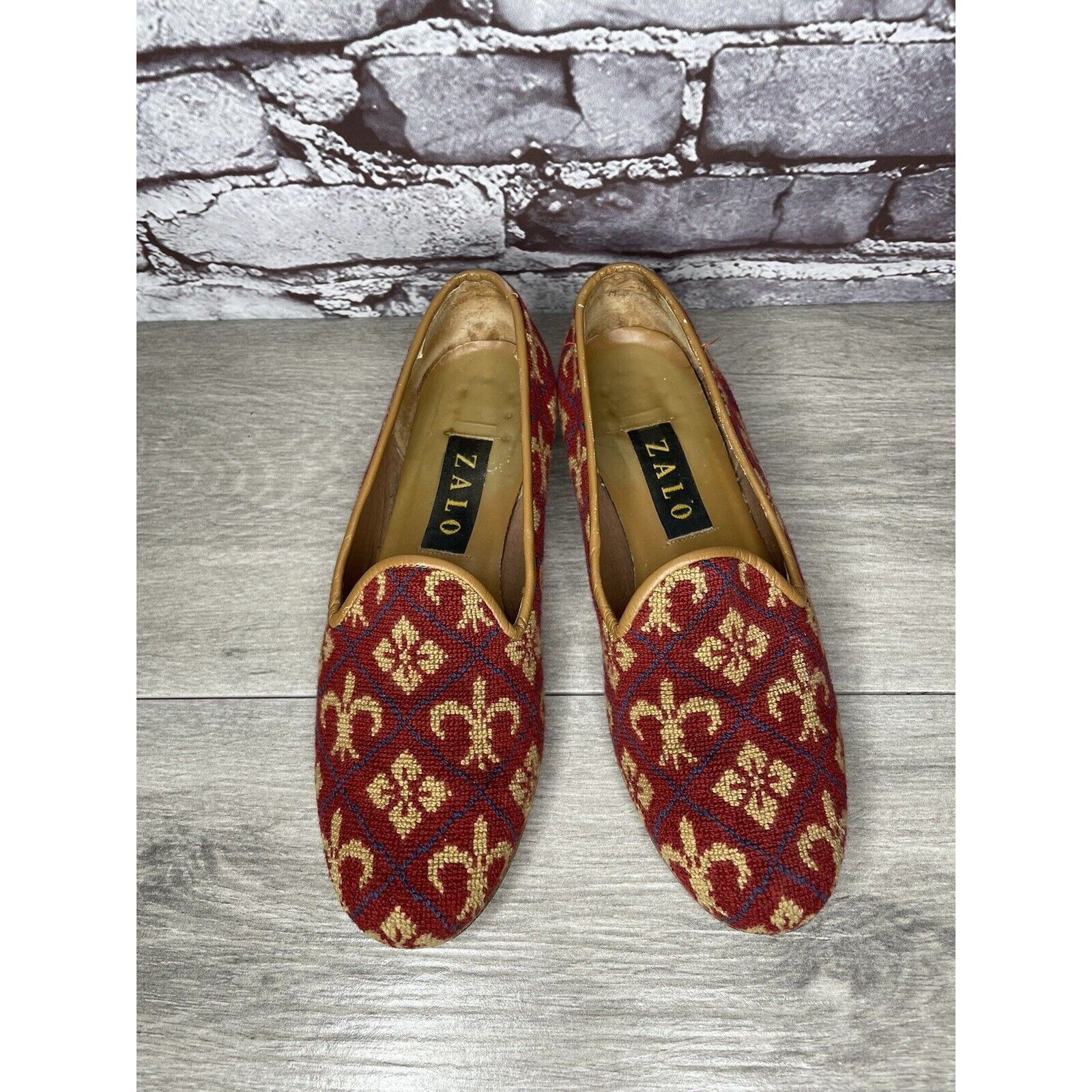 Other Zalo Red Fabric Gold Pattern Slip On Needle Loafers Shoes Wo Size US 7.5 / IT 37.5 - 2 Thumbnail