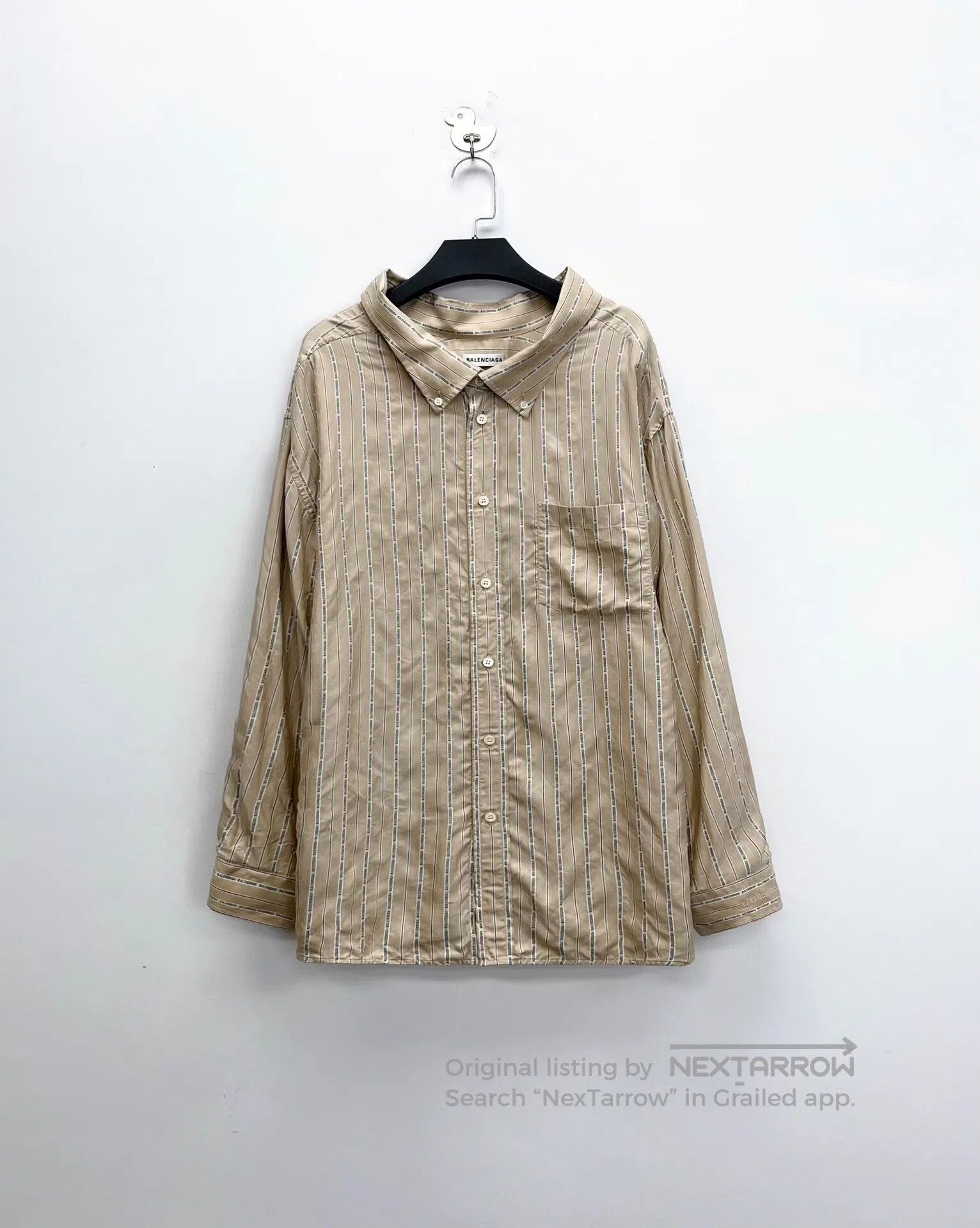Balenciaga Balenciaga Khaki Striped Barrage Print Mulberry Silk Shirt Size XXL / US 16-18 / IT 52-54 - 1 Thumbnail