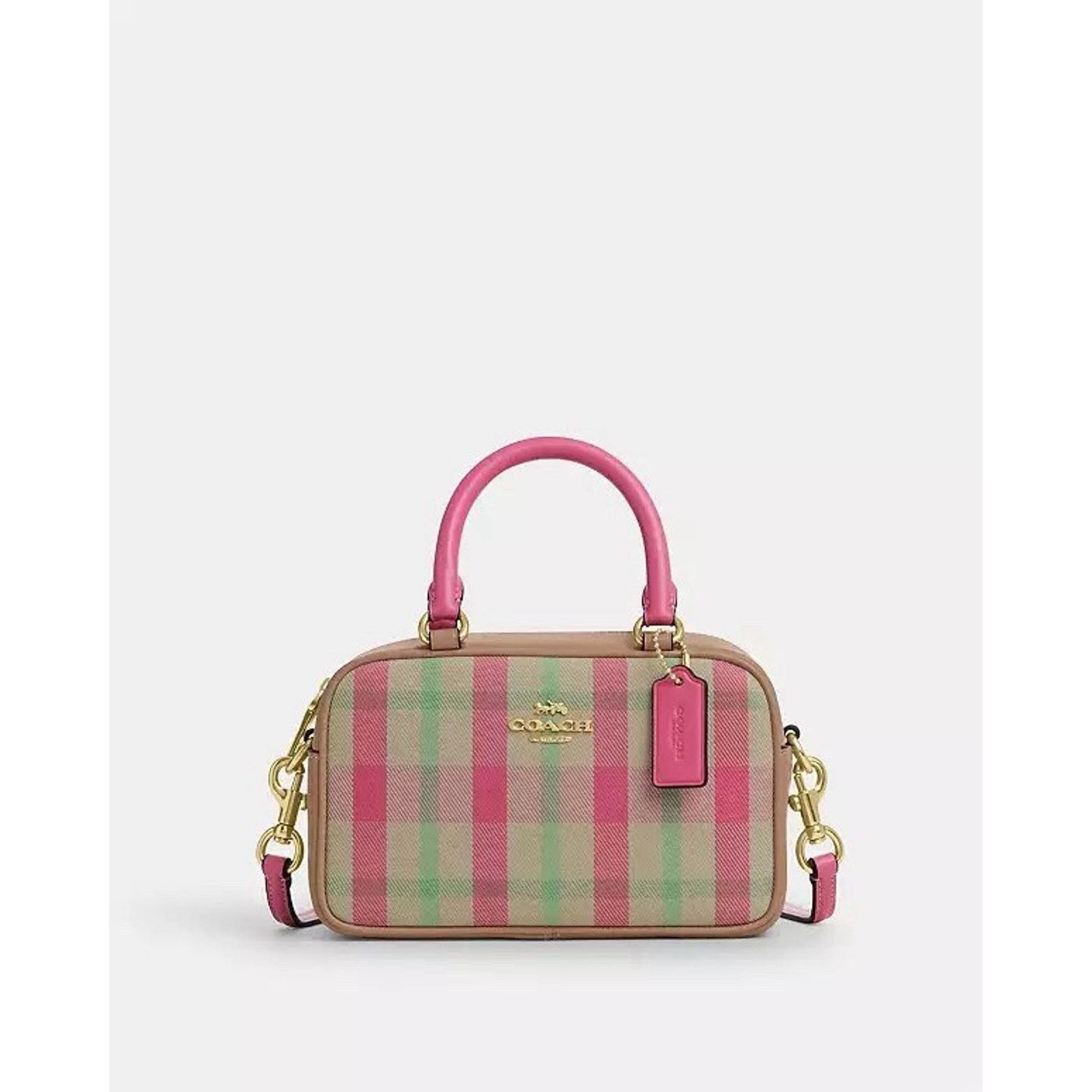 Coach NWT COACH Satchel Crossbody Bag With Plaid Gold/Pink cbi90 Size ONE SIZE - 3 Thumbnail