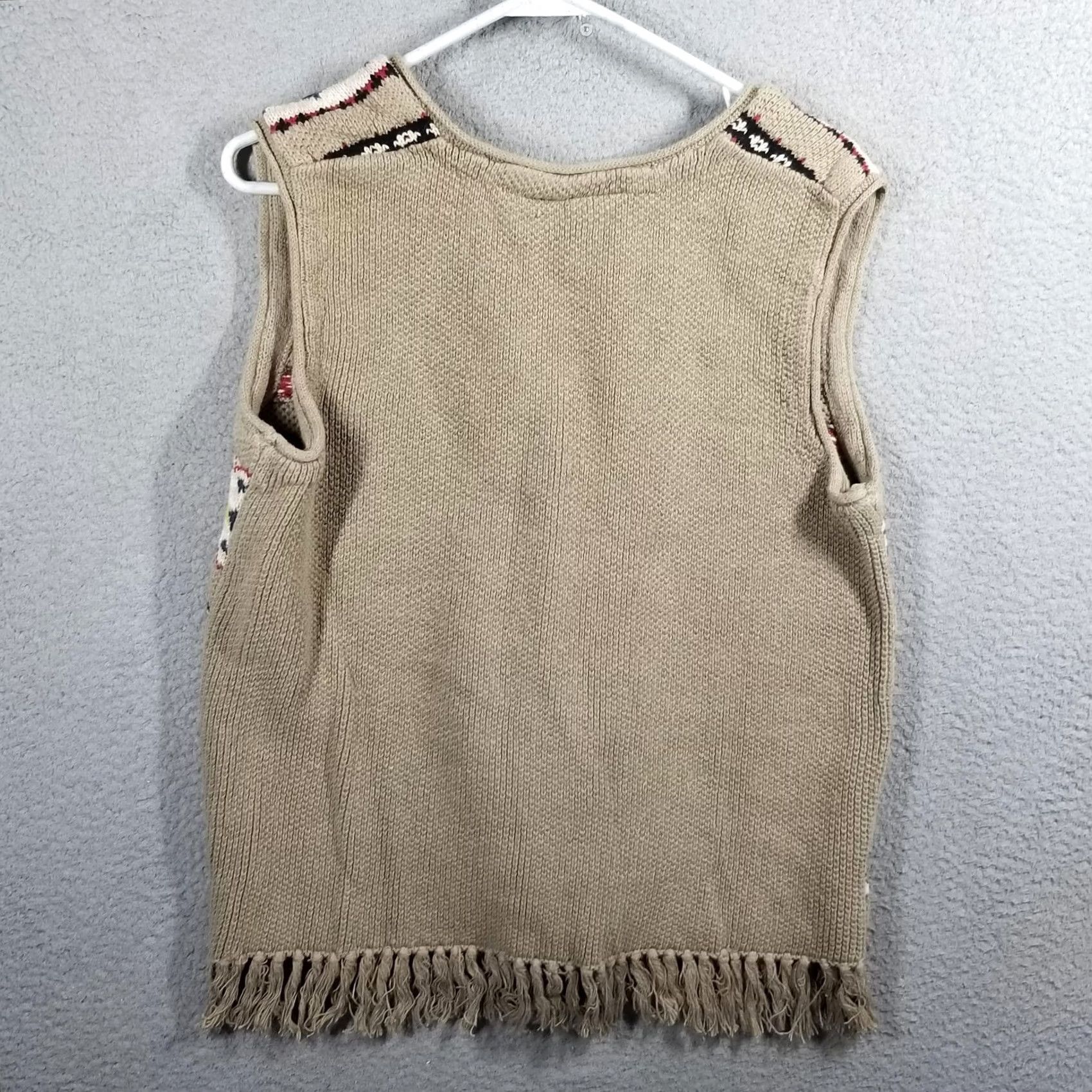 Vintage Innovation Sport Sweater Vest Womens M Beige Fair Isle Chunky-Knit Fringe Button Sleeveless V-Neck shirt style Casual } Size M / US 6-8 / IT 42-44 - 2 Thumbnail