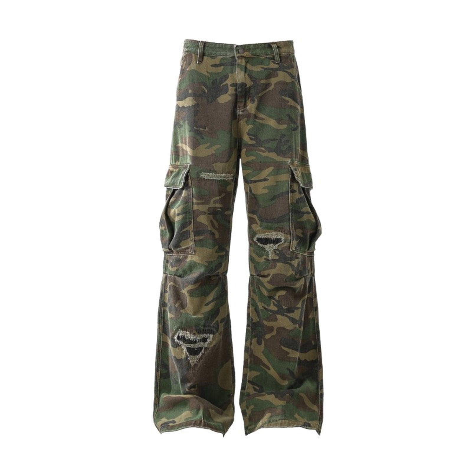 Other Camo Distressed Cargo Stacked Pants, Wide Leg Flared Pants Size US 33 - 5 Thumbnail