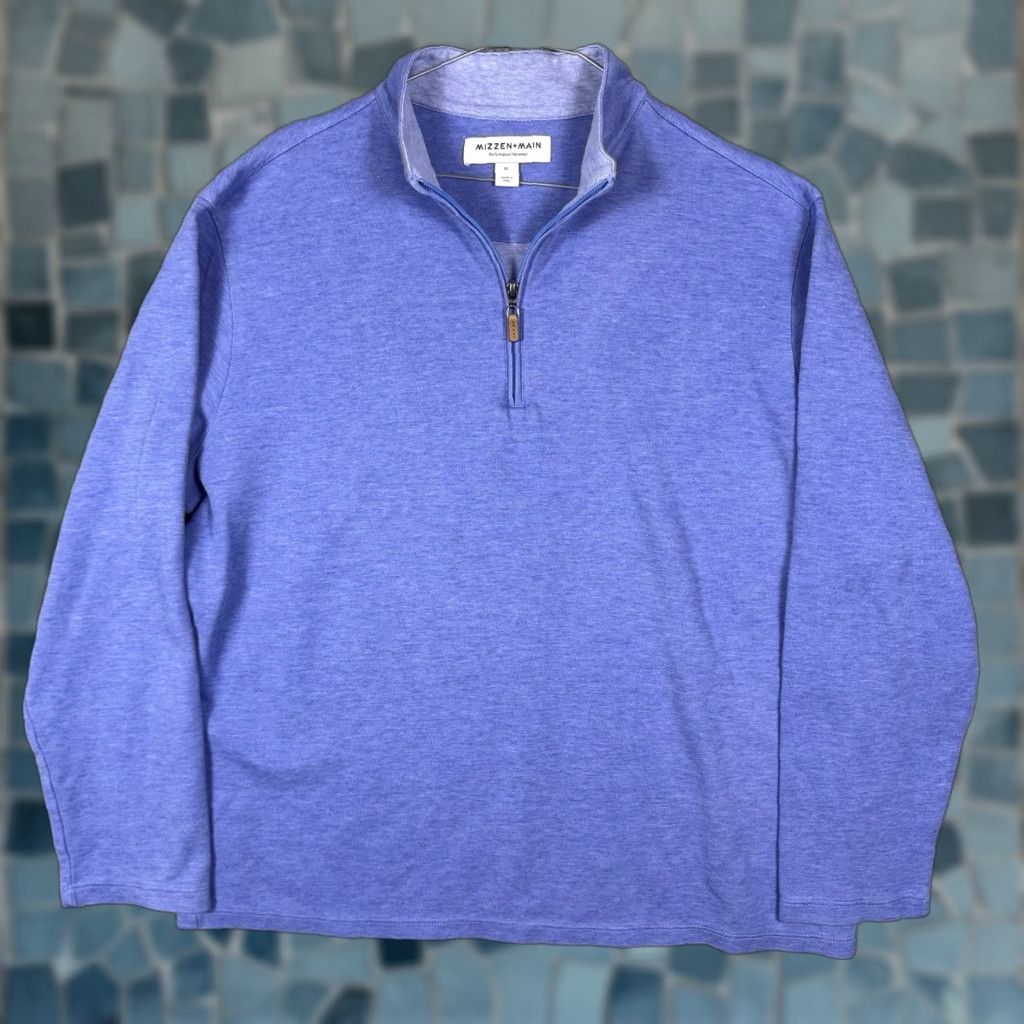Mizzen+Main Mizzen+Main Sweater Men XL Stanton Pullover 1/4 Zip Mock Stretch Performance Blue Solid Knit Long Sleeve Size US XL / EU 56 / 4 - 1 Thumbnail