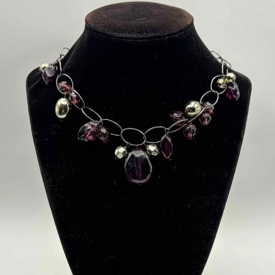 Other Purple & Silver Crystal Necklace Size ONE SIZE - 1 Thumbnail