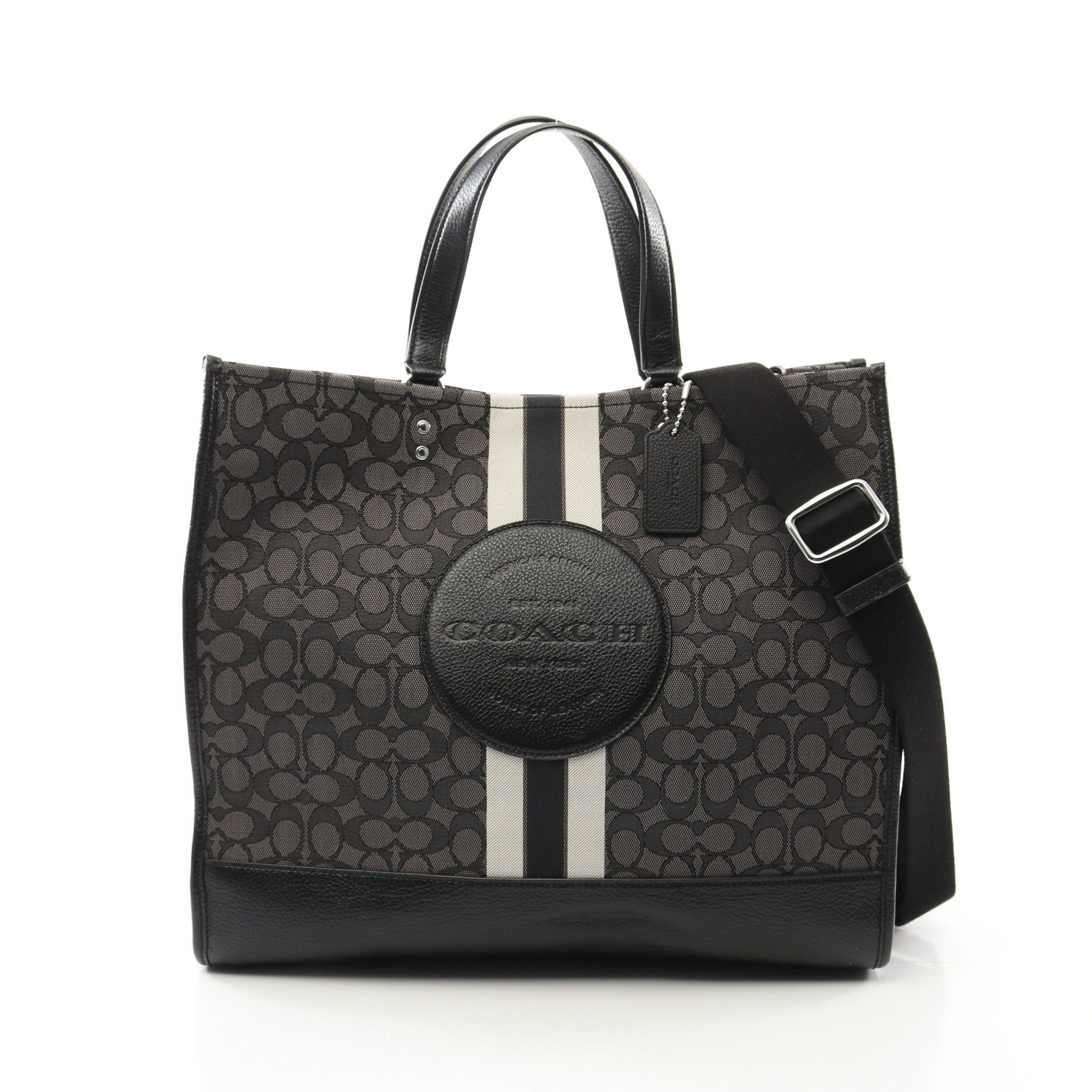 Coach Coach Dempsey Tote 40 Outline Signature Handbag Bag Canvas Leather Dark Gray Black Off White Size ONE SIZE - 1 Thumbnail