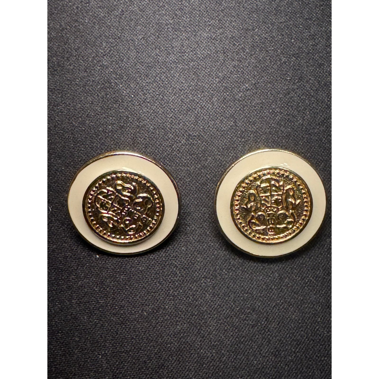 Monet Vintage White Enamel w/ Gold Tone Clip On Monet Earrings Size ONE SIZE - 2 Thumbnail