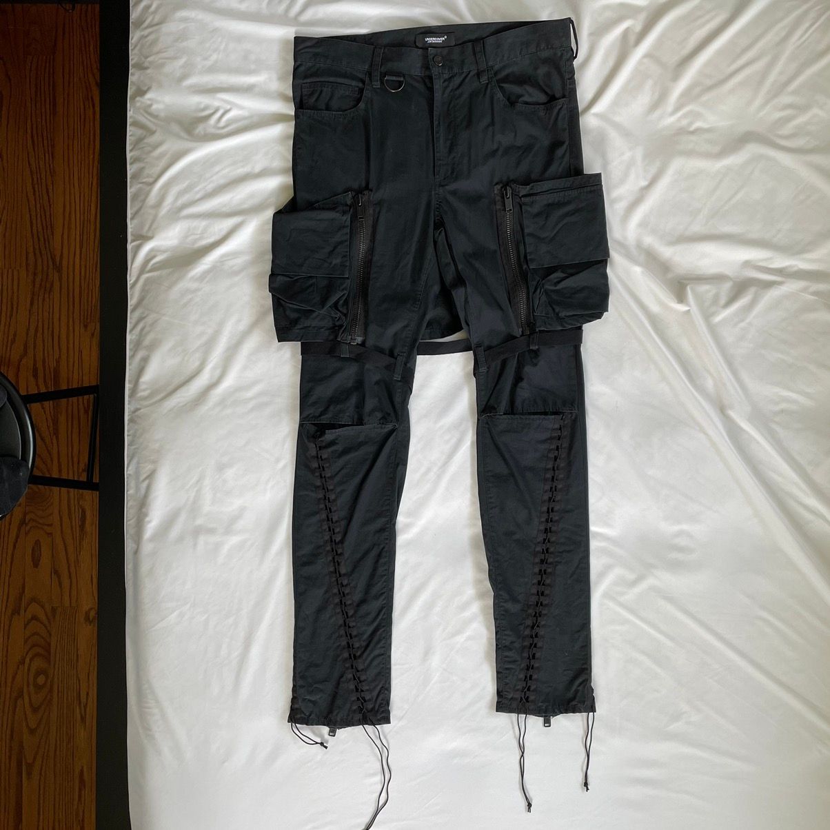 Pre-owned Undercover Aviator Bondage Lace-up Cargo Pants In Black