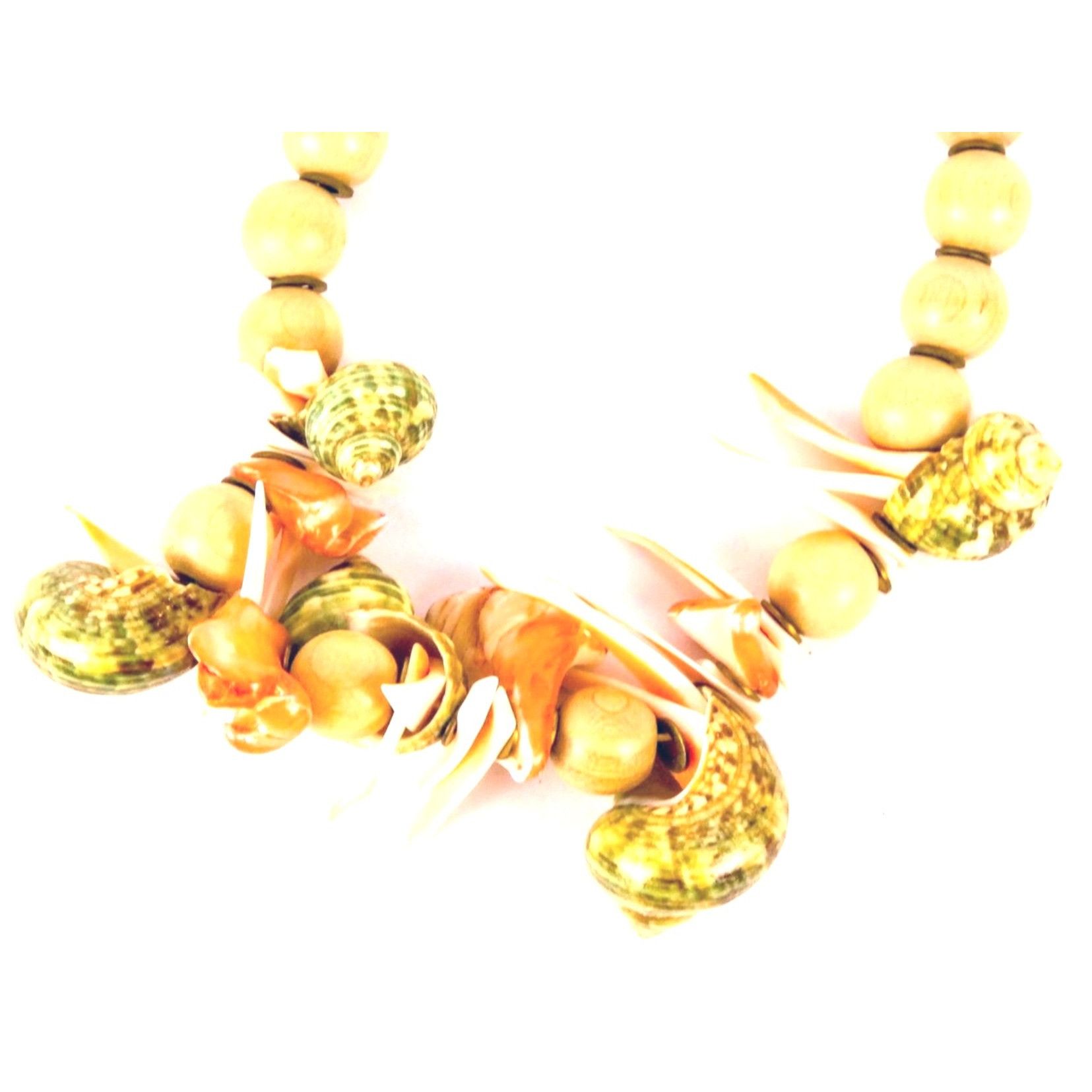 Other Wood Beads & Shell Necklace. 16" Long , 5/8" Beads 1.5" Larg Size ONE SIZE - 1 Thumbnail