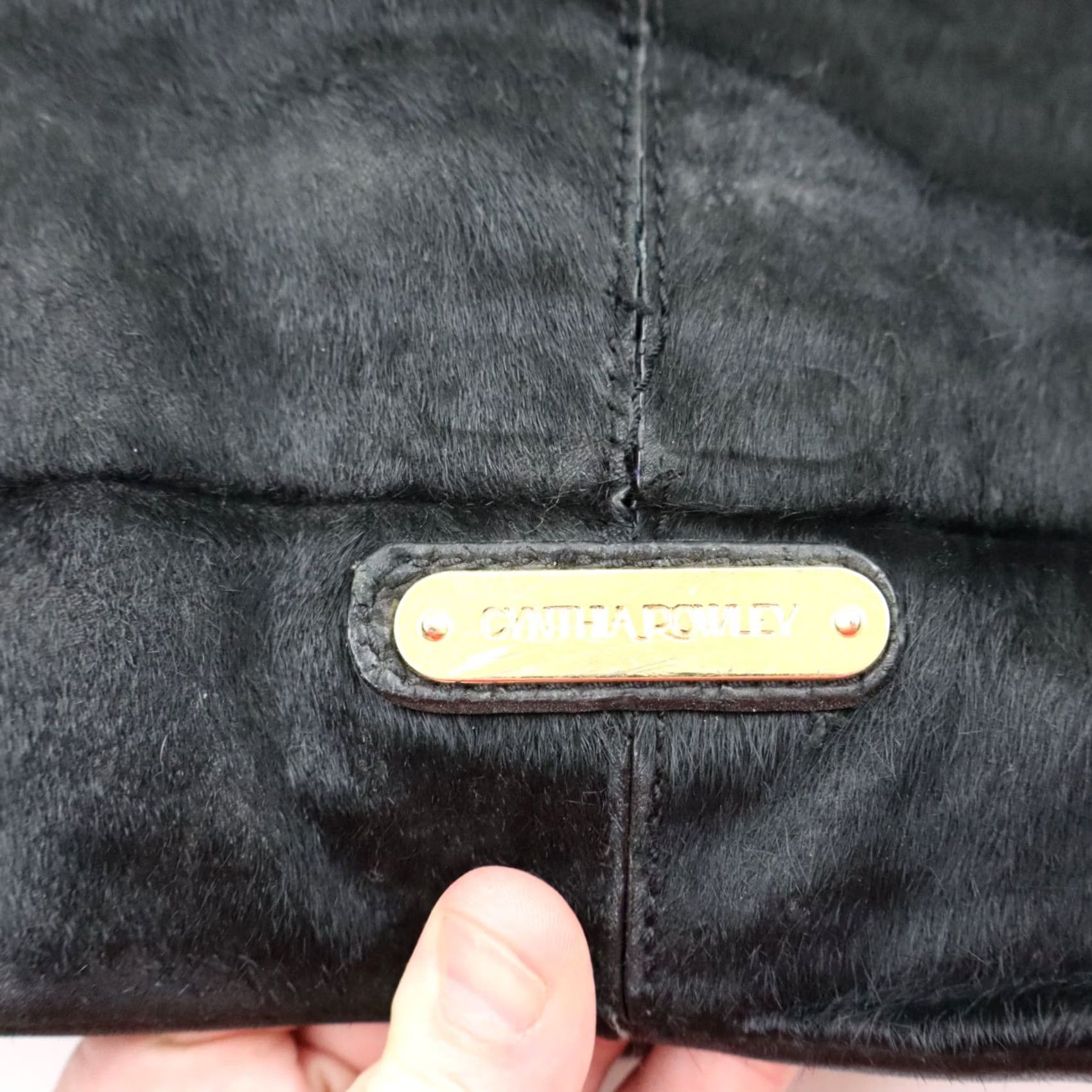 Cynthia Rowley CYNTHIA ROWLEY Leather Hair-On Hobo Bag Purse Damaged Vintage Large Black Casual Shoulder Bag Womens Size ONE SIZE - 2 Thumbnail