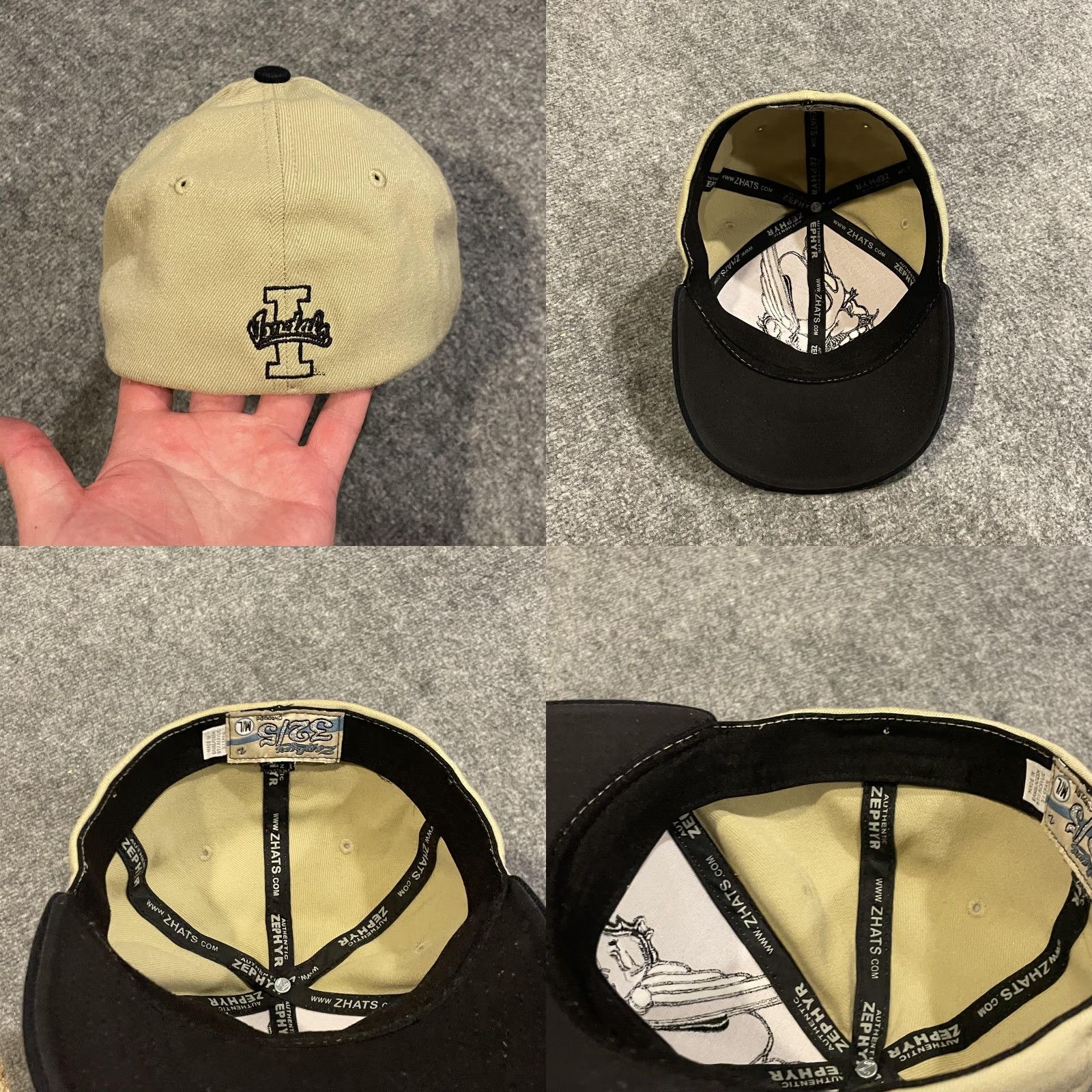 Zephyr VINTAGE Idaho Vandals Big Logo Hat Fitted M/L Khaki Black Zephyr NCAA Mascot Joe Vandal Mens Hat Size ONE SIZE - 8 Thumbnail