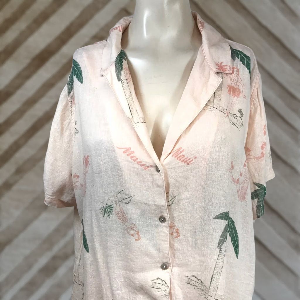 Rails Rails Maui Tropical Print Linen Blend Button Down Shirt Peach Pink Womens Large Size L / US 10 / IT 46 - 1 Thumbnail