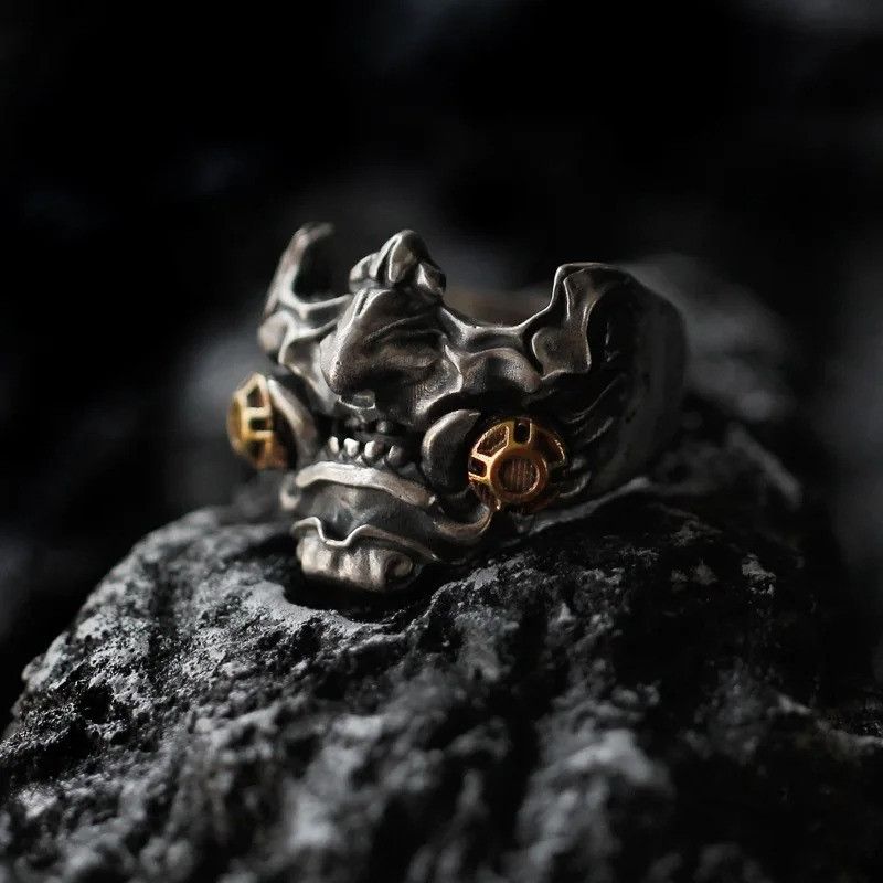 Jewelry Retro Samurai Cyberpunk Mask Ring Size ONE SIZE - 4 Thumbnail