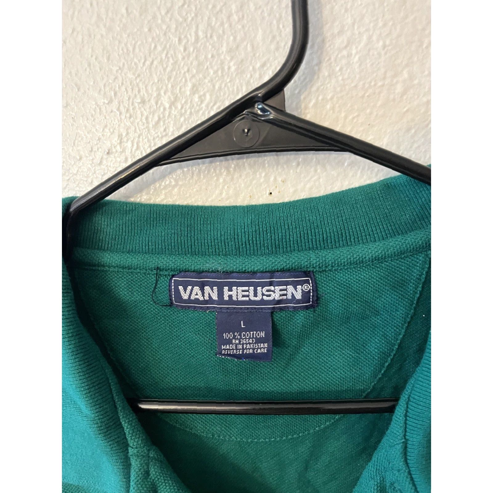 Van Heusen VAN HEUSEN Men's Polo Shirt Short Sleeve Casual Knit Cotton Size Large Green Classic Fit Size US L / EU 52-54 / 3 - 3 Thumbnail