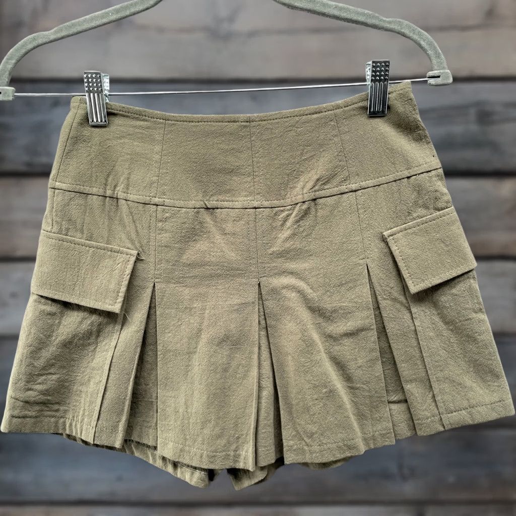 Vintage KIRI ous Los Angeles Pleated Cargo Mini Skort Womens XS Army Green Lightweight Size ONE SIZE - 1 Thumbnail
