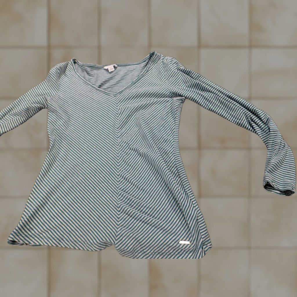 Nautica Nautica Womens Blouse M Green Striped Pullover V-Neck Stretch Casual Top Shirt Costume? Size M / US 6-8 / IT 42-44 - 1 Thumbnail