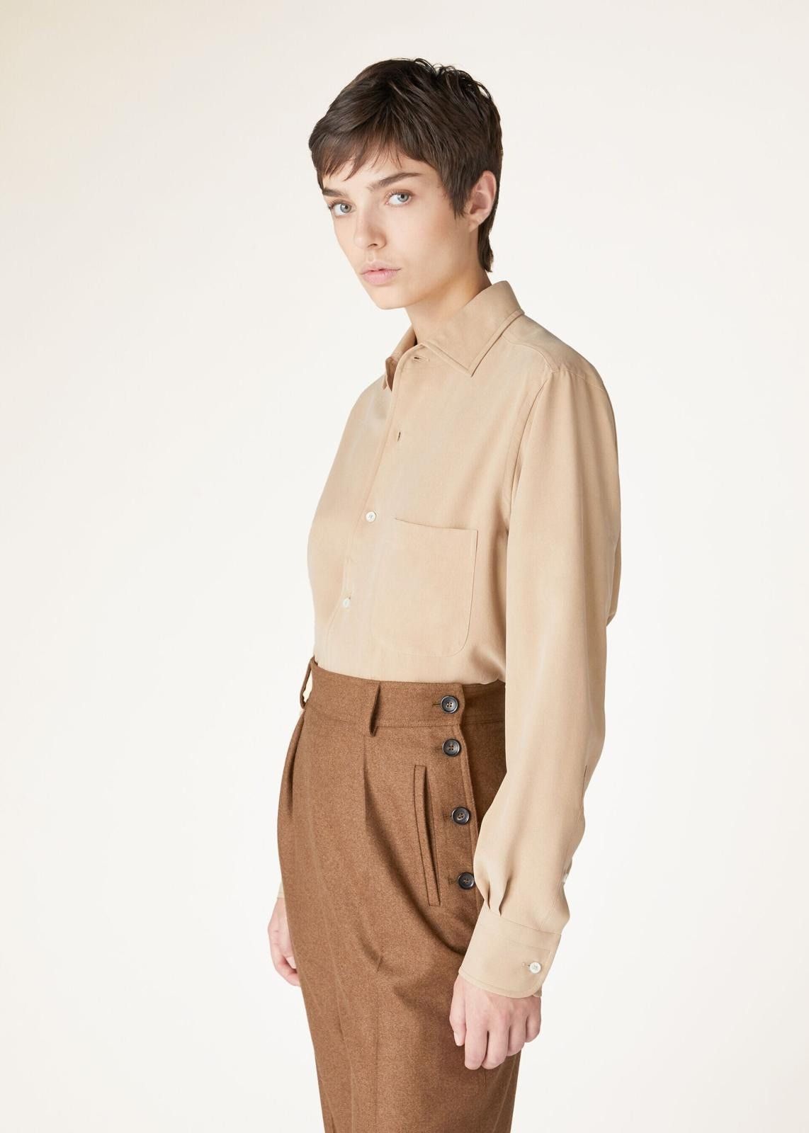 Loro Piana o1srvl11e0725 FAO0500 Silk André Shirt in Beige Size XS / US 0-2 / IT 36-38 - 3 Thumbnail