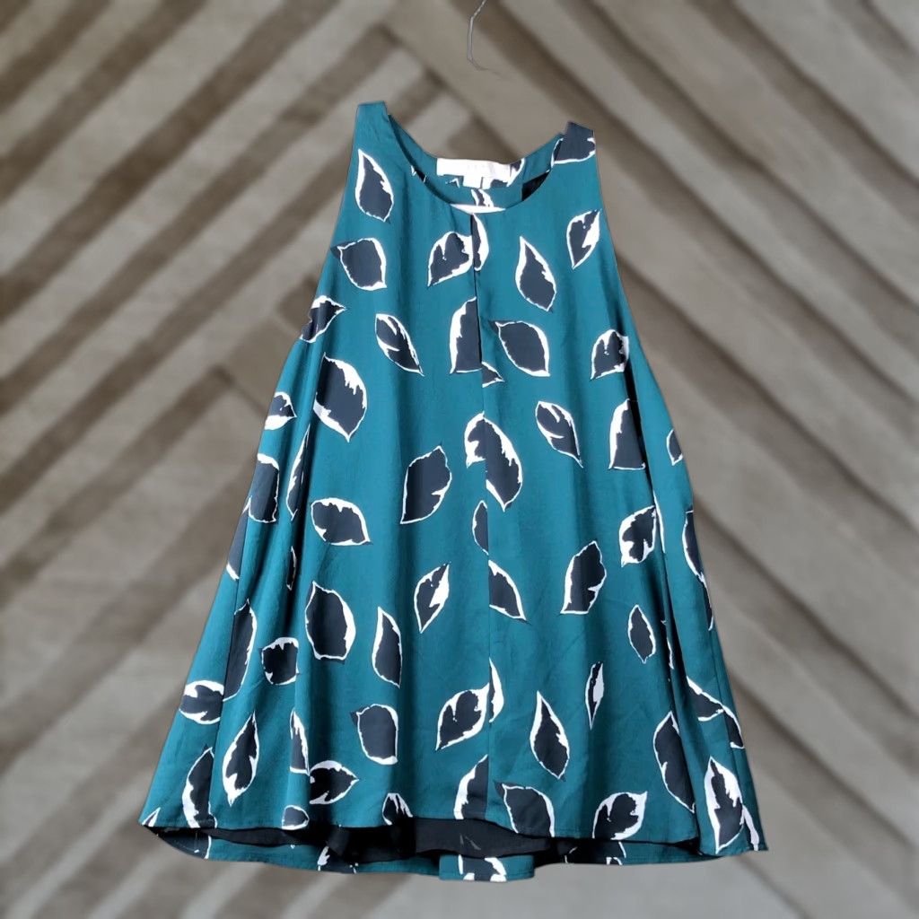 Loft LOFT Blouse Sleeveless Crew Neck Lined Dark Teal Leaf Print Womens Small Shirt Casual Workwear Boho Floral Pattern Short Size S / US 4 / IT 40 - 1 Thumbnail